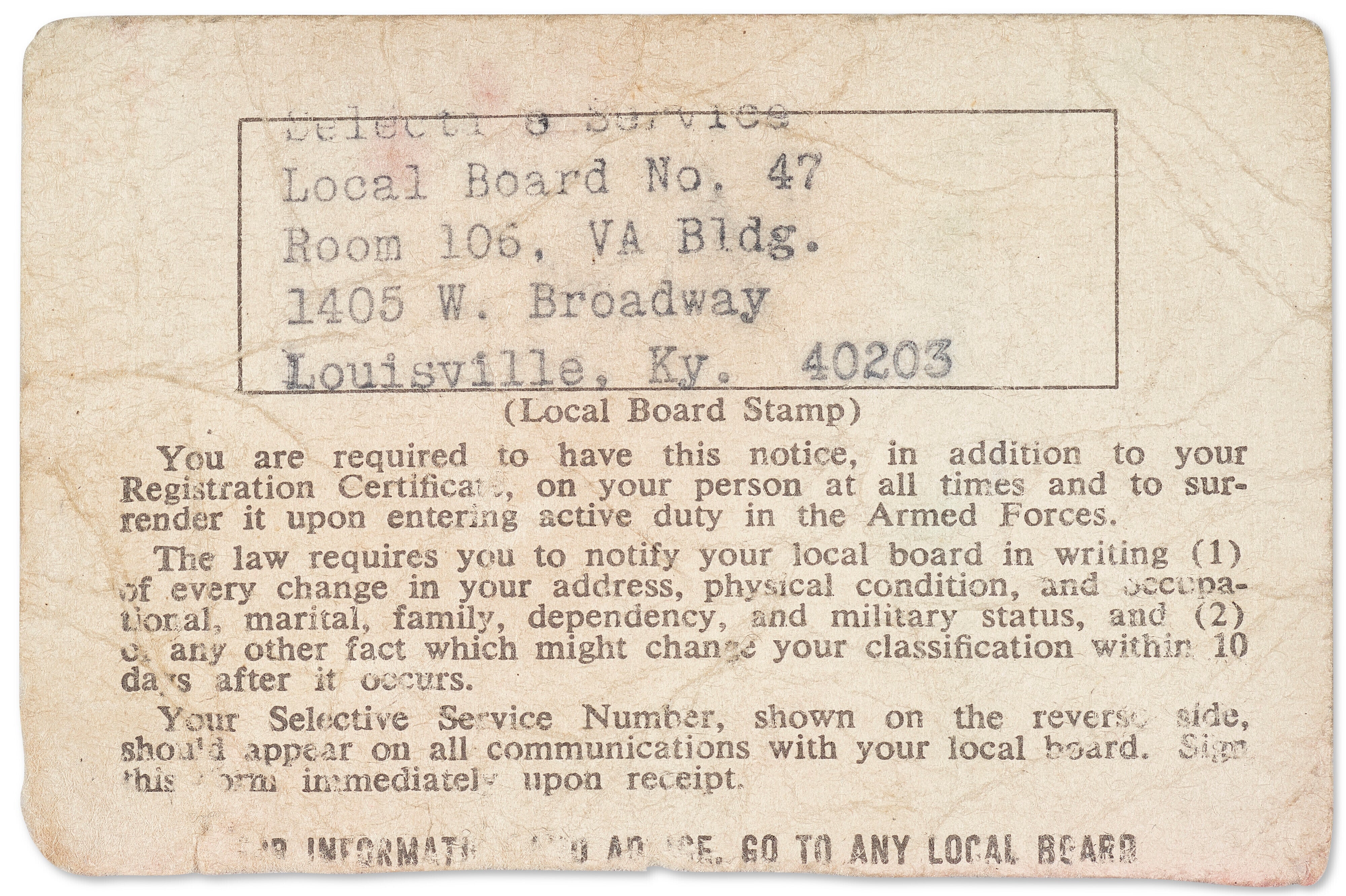 This image provided by Christie’s Auction House shows Muhammad Ali's draft card