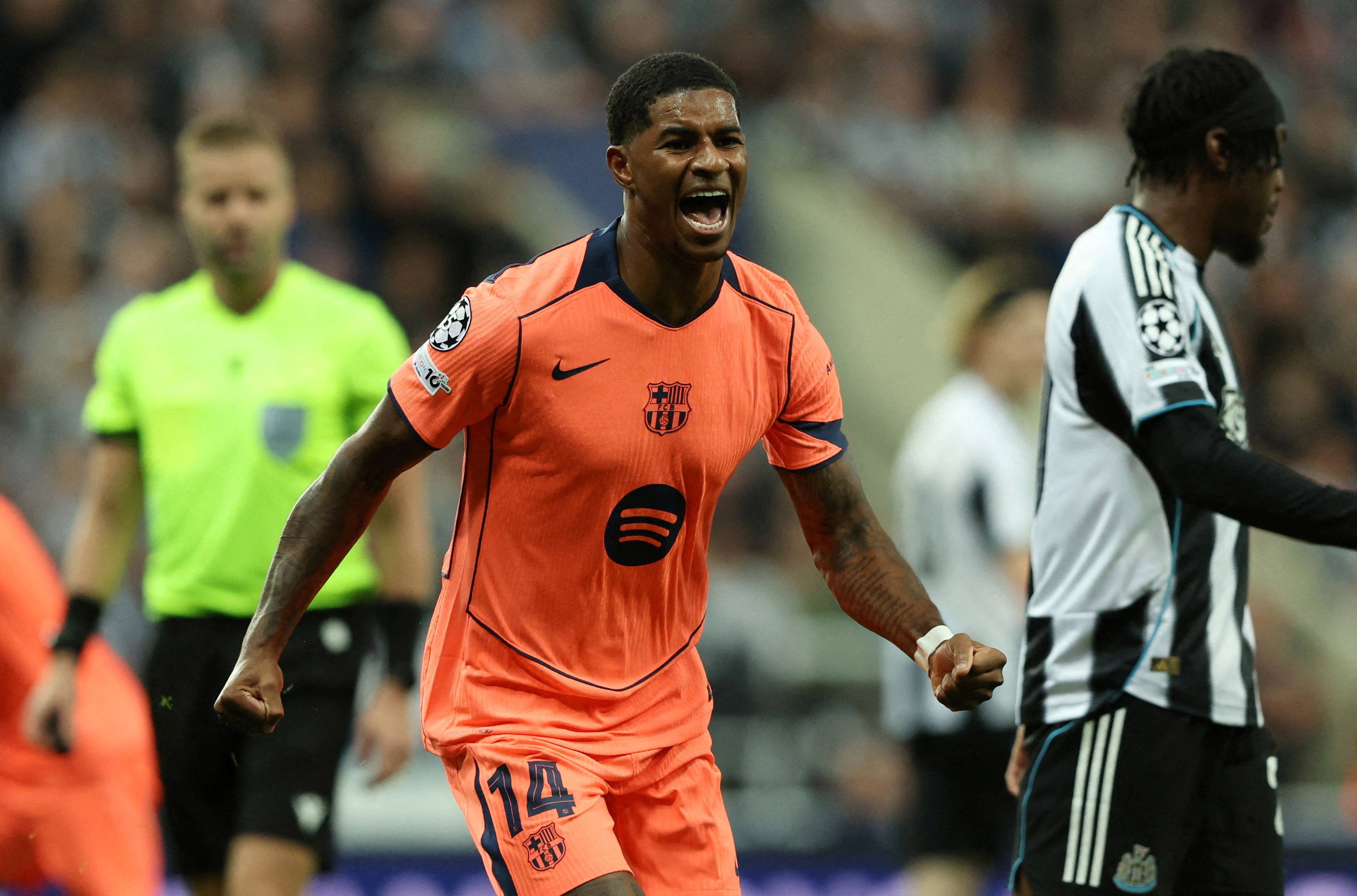 <p>Rashford scores his first goals for Barcelona and was named player of the match in the 2-1 win at Newcastle </p>