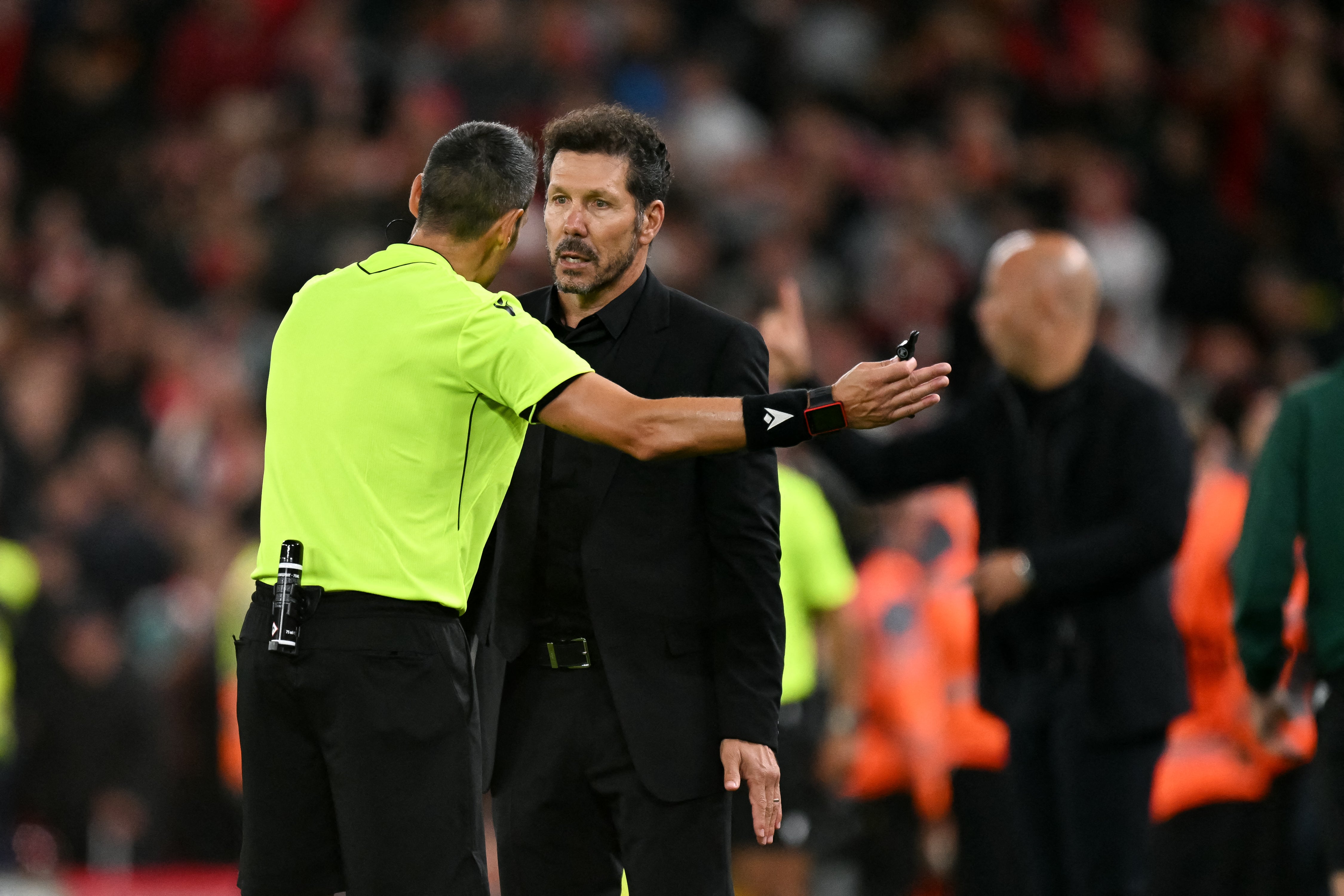 Diego Simeone was sent off for an outburst on the touchline after Liverpool's late goal