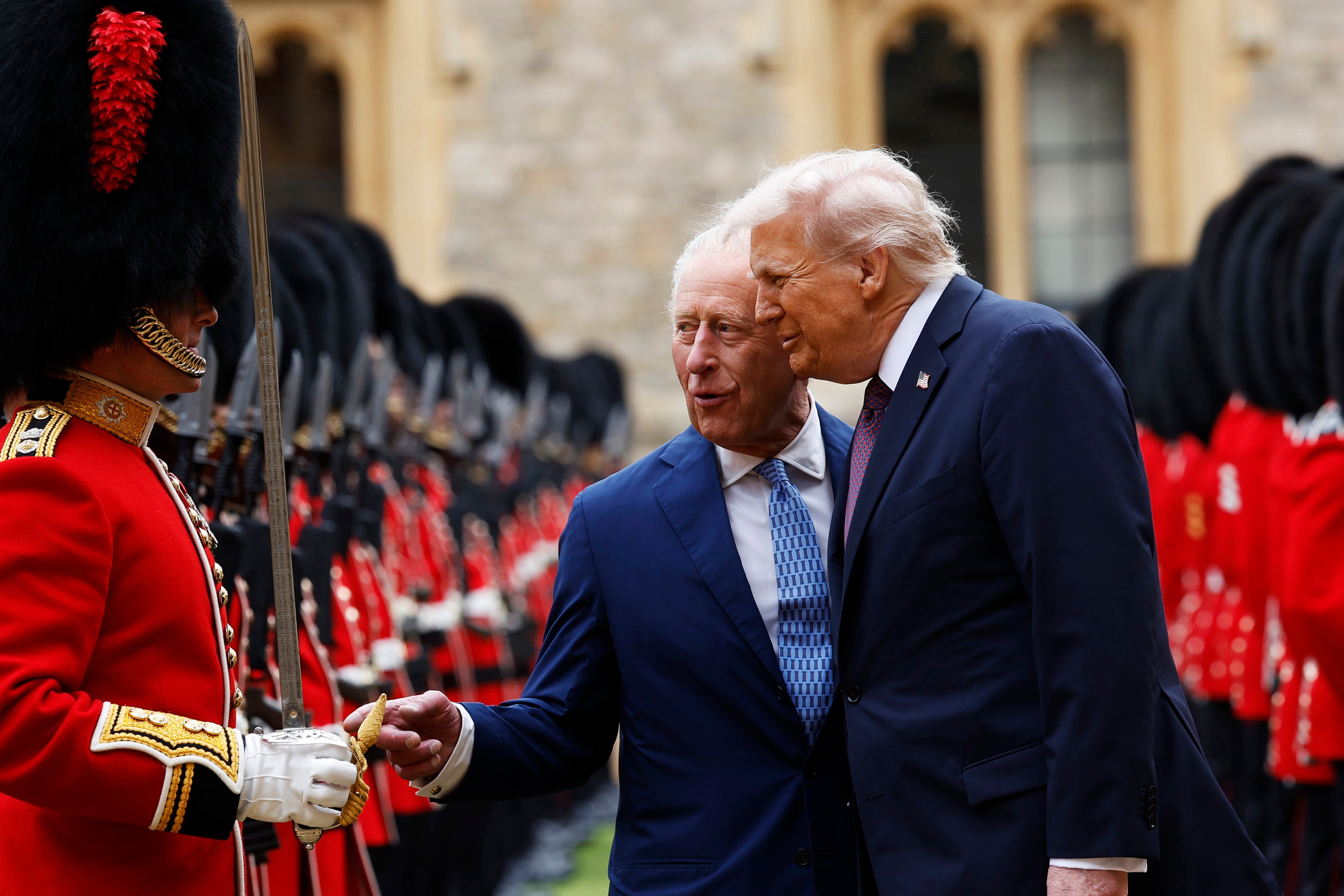 King Charles III and Donald Trump inspect the Royal Guard in Windsor