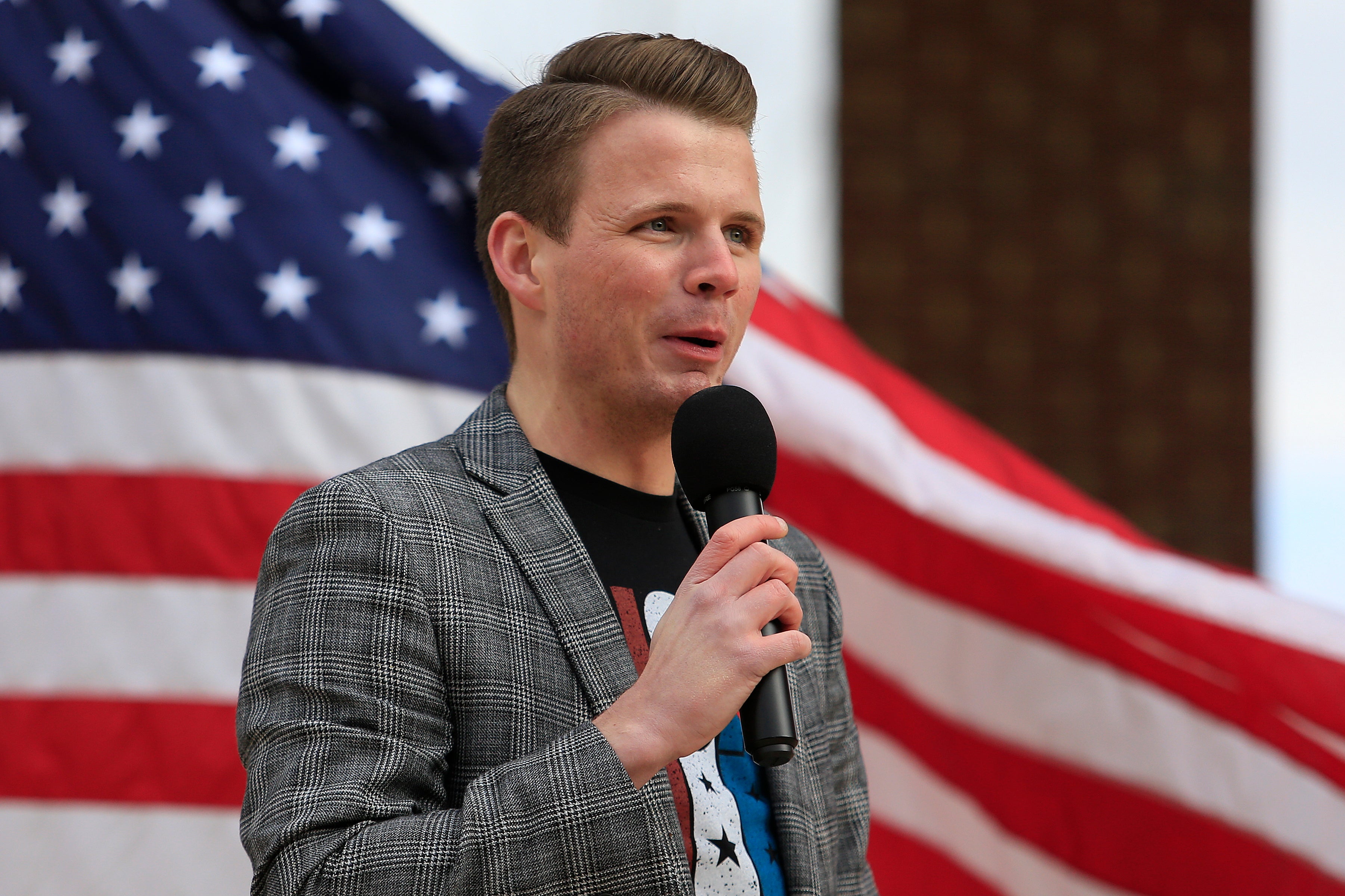 Ryan Fournier speaks to the crowd during the Save America Tour