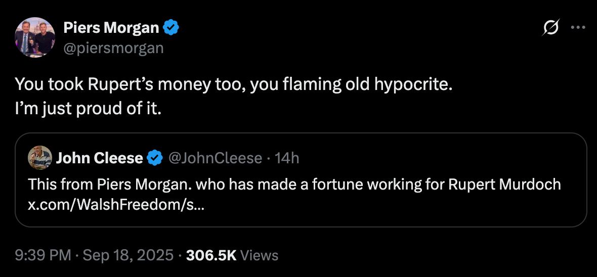 Piers Morgan hits back at John Cleese’s criticism on social media