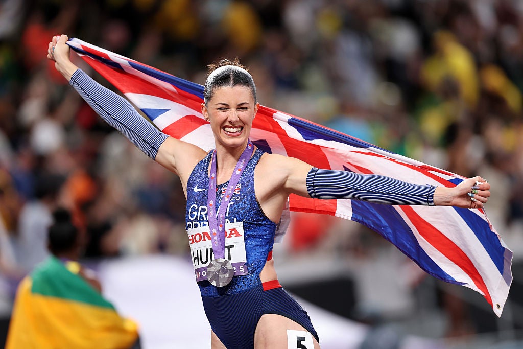 <p>‘I just beat some amazing girls and I can’t believe it’: Amy Hunt crossed the line in 22.14 seconds and claimed the silver medal</p>