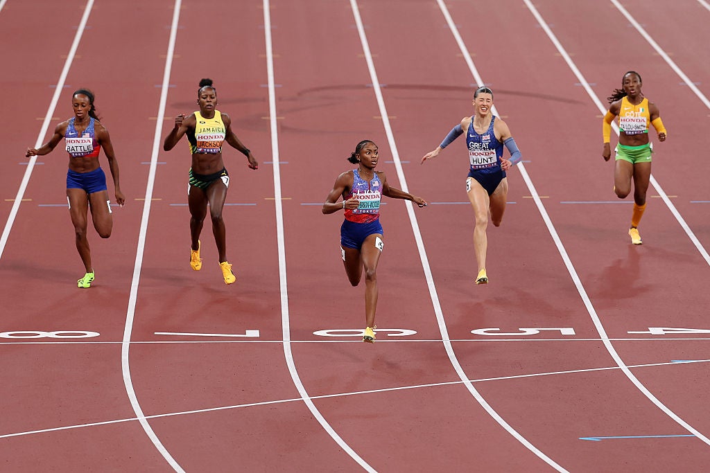 Hunt finished behind Melissa Jefferson-Wooden, champion at 100m and 200m in Tokyo