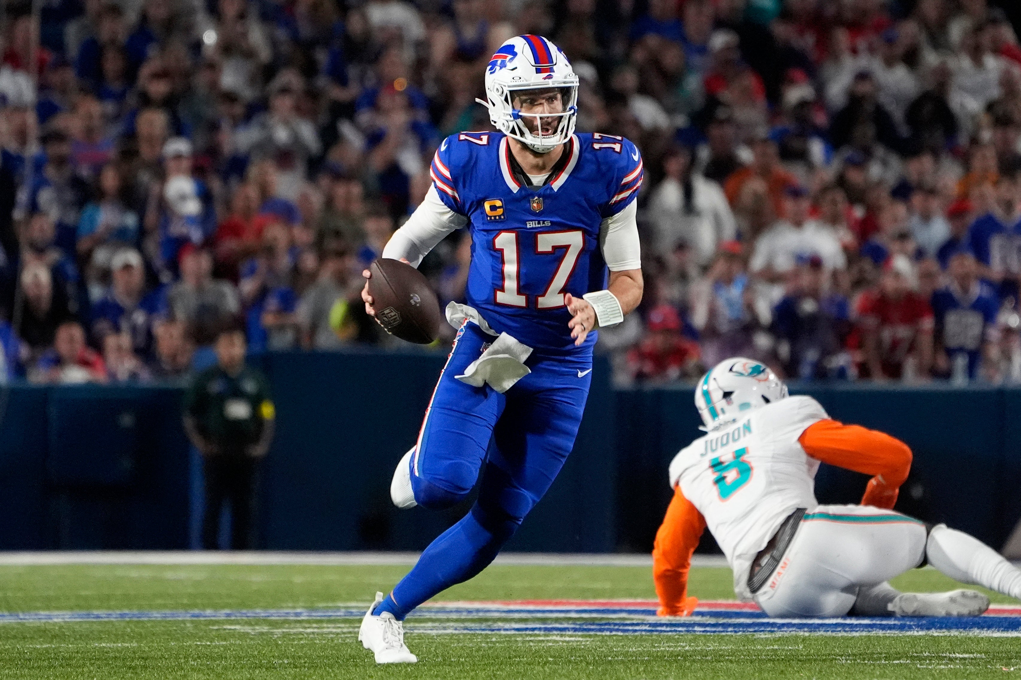 Josh Allen threw three TD passes against the Dolphins