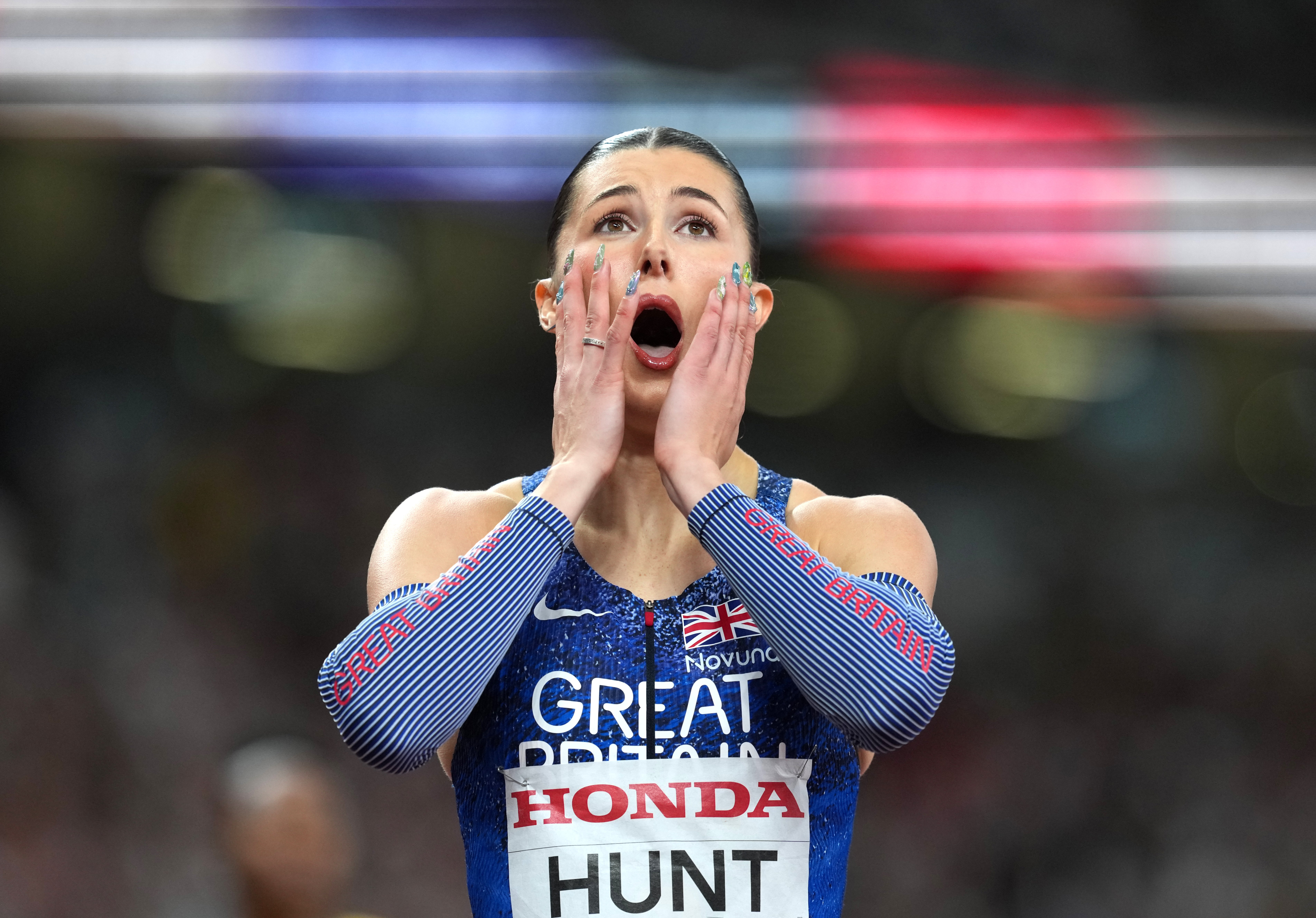 Hunt looks shocked after taking silver in the women’s 200 metres final in Tokyo