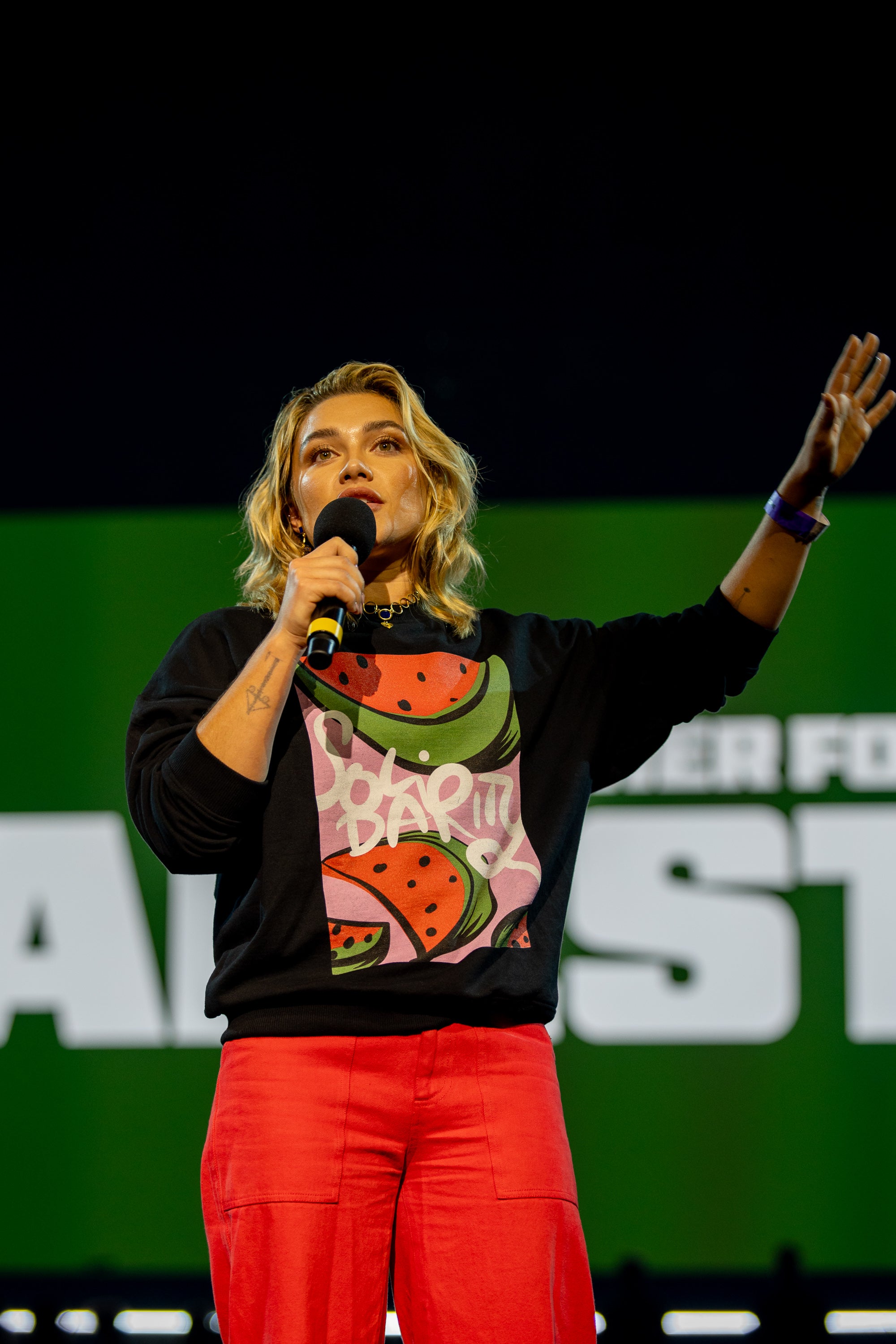 <p>Florence Pugh at the Together for Palestine fundraiser</p>