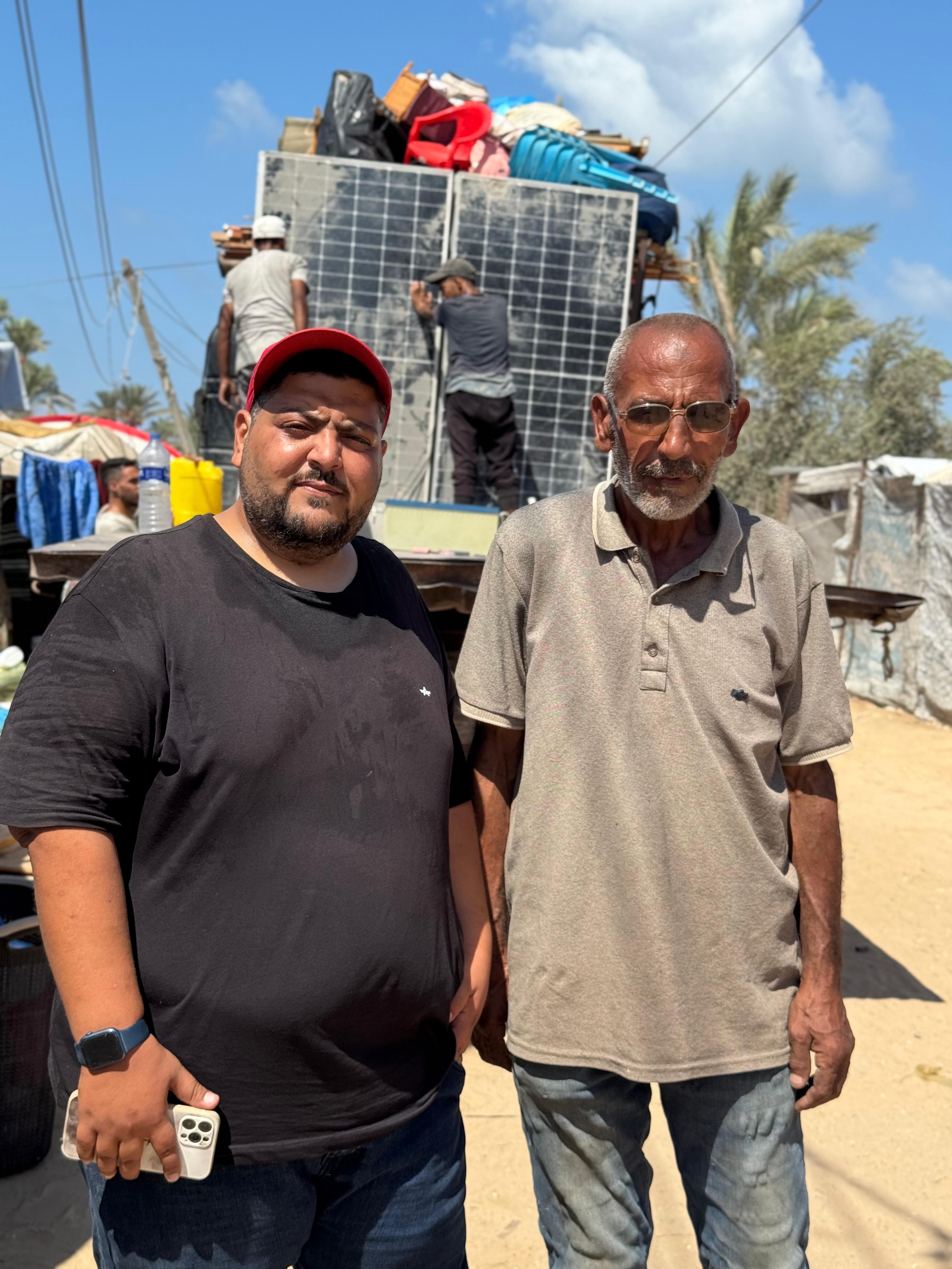 Soliman Hijjy with driver Salah Salem Abu Diah, who took him along al-Rashid street to Deir al-Balah