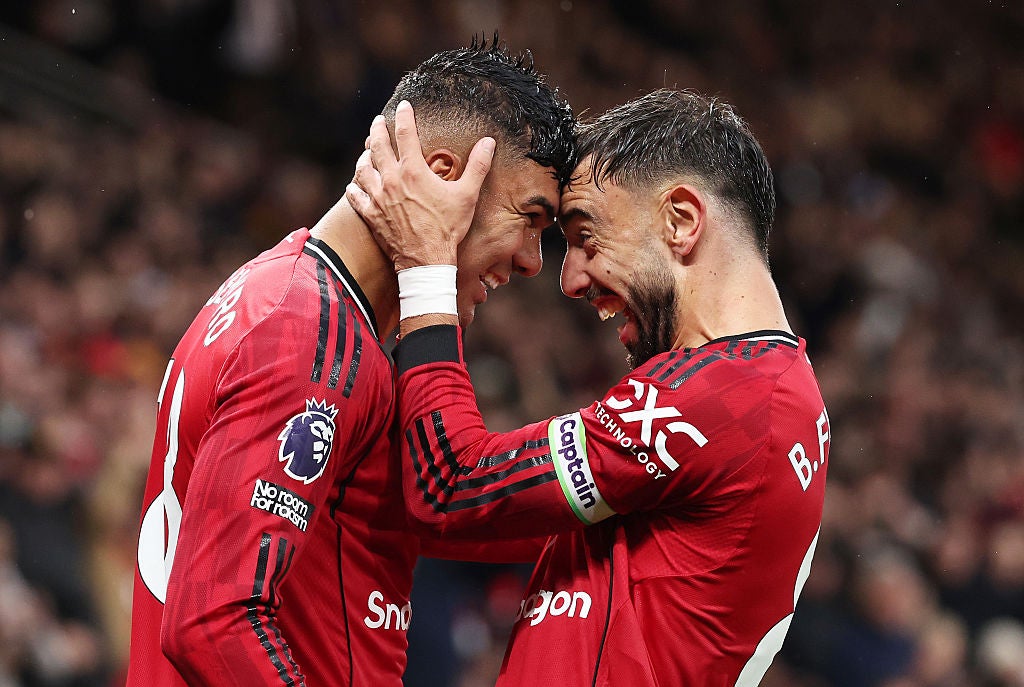 Bruno Fernandes (right) was paired up with Casemiro in a deeper assignment against Chelsea