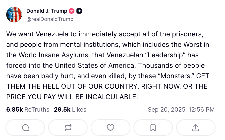 Trump made the threat Saturday in a post on Truth Social, where he did not elaborate on which prisoners he was referring to other than some were ‘people from mental institutions’— an unsubstantiated claim he has made before