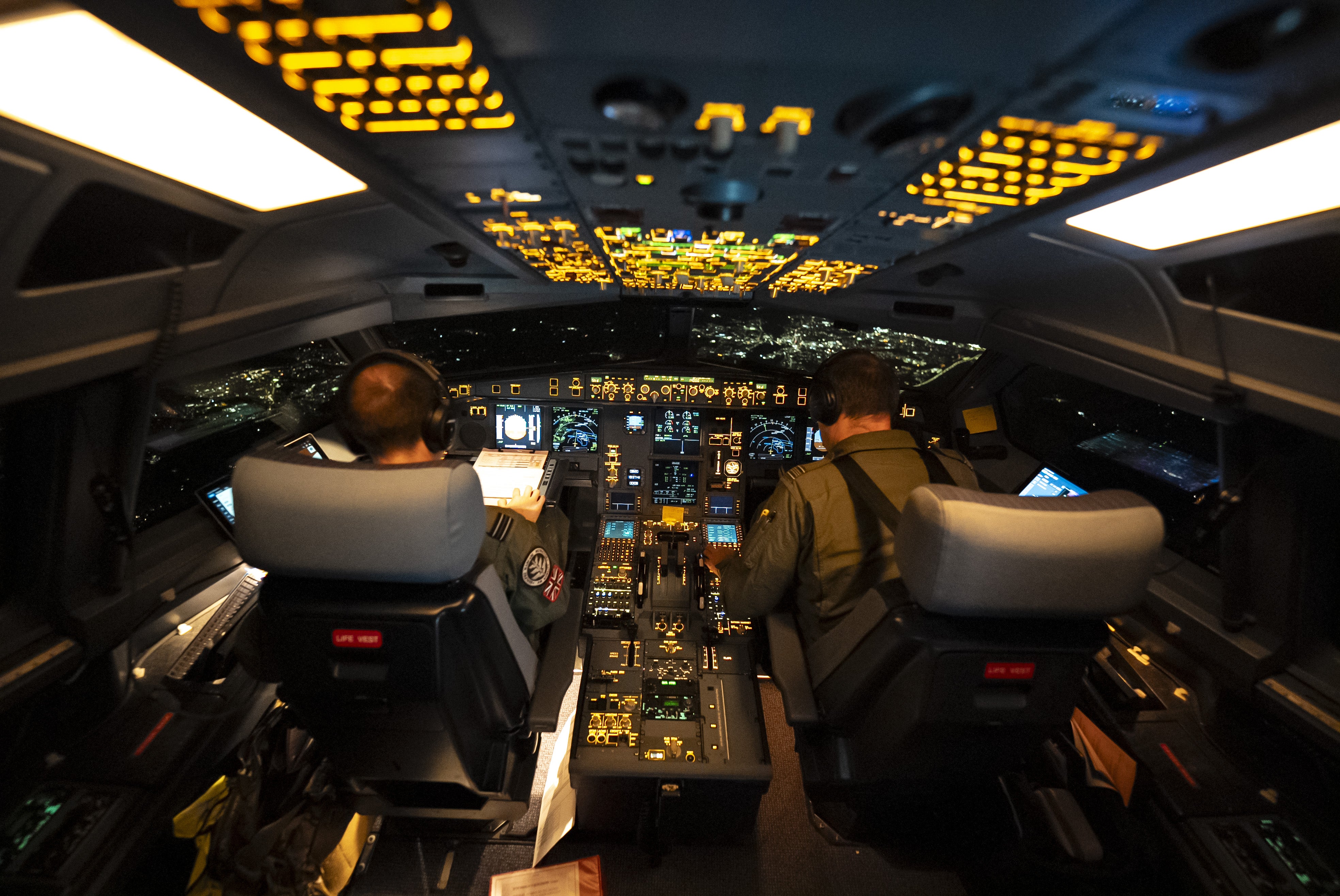 Aircrew pilot a Royal Air Force Voyager air-refuelling tanker during the first Royal Air Force ‘Eastern Sentry’ deployment over Poland