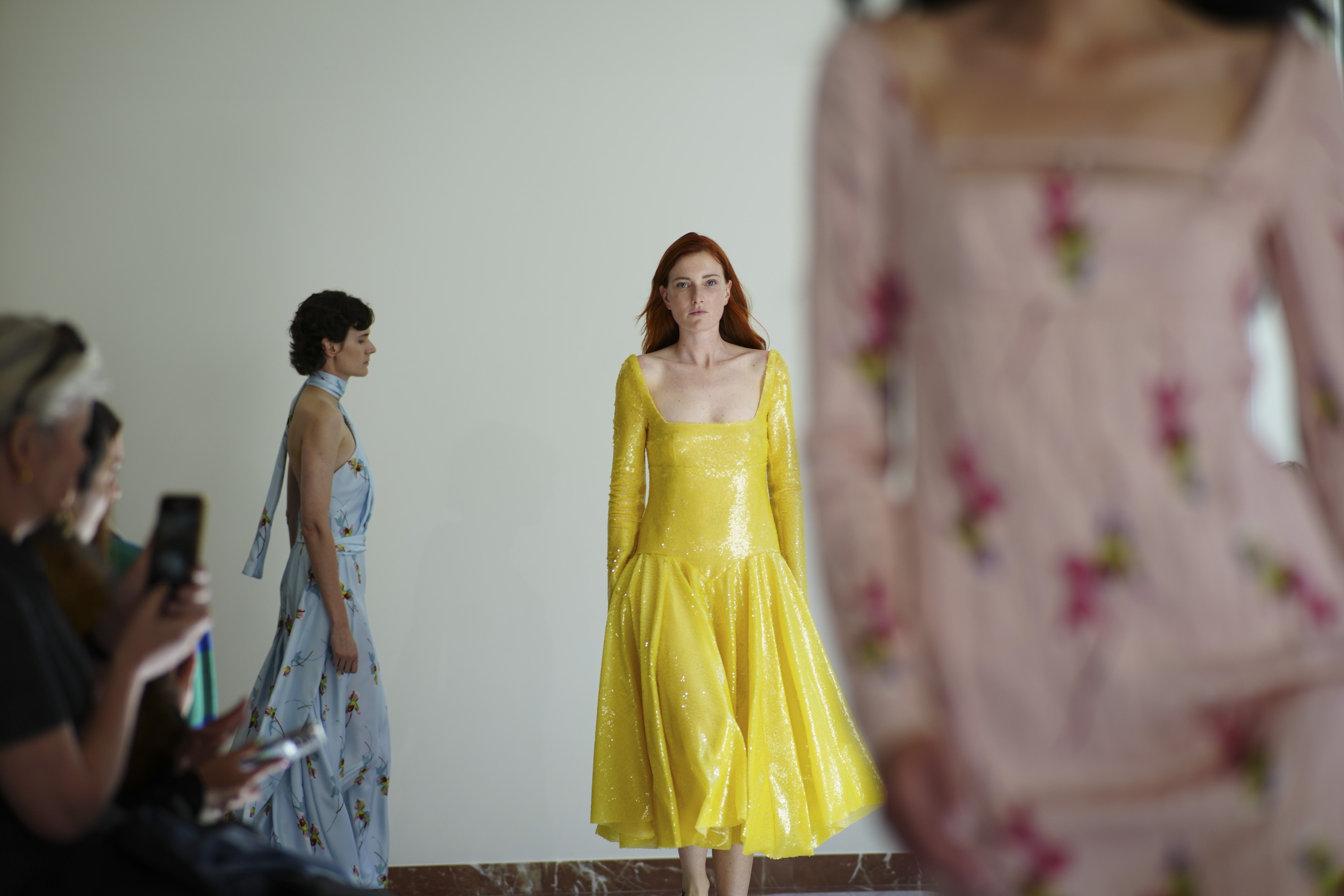 Bold colours and balloon hems rolled onto the Emilia Wickstead runway at London Fashion Week (Jeff Moore/PA)