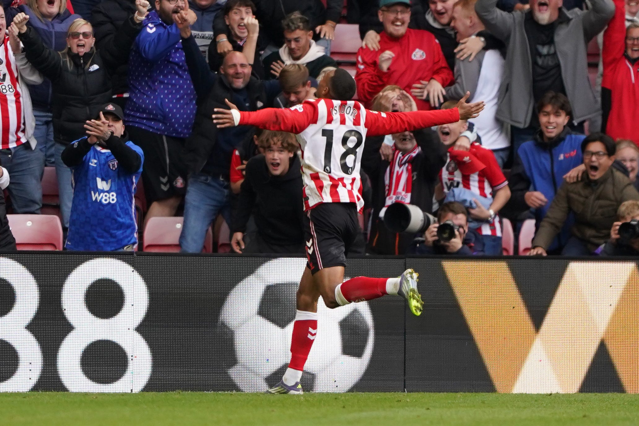 Wilson Isidor celebrates after scoring Sunderland’s equaliser (Owen Humphreys/PA)
