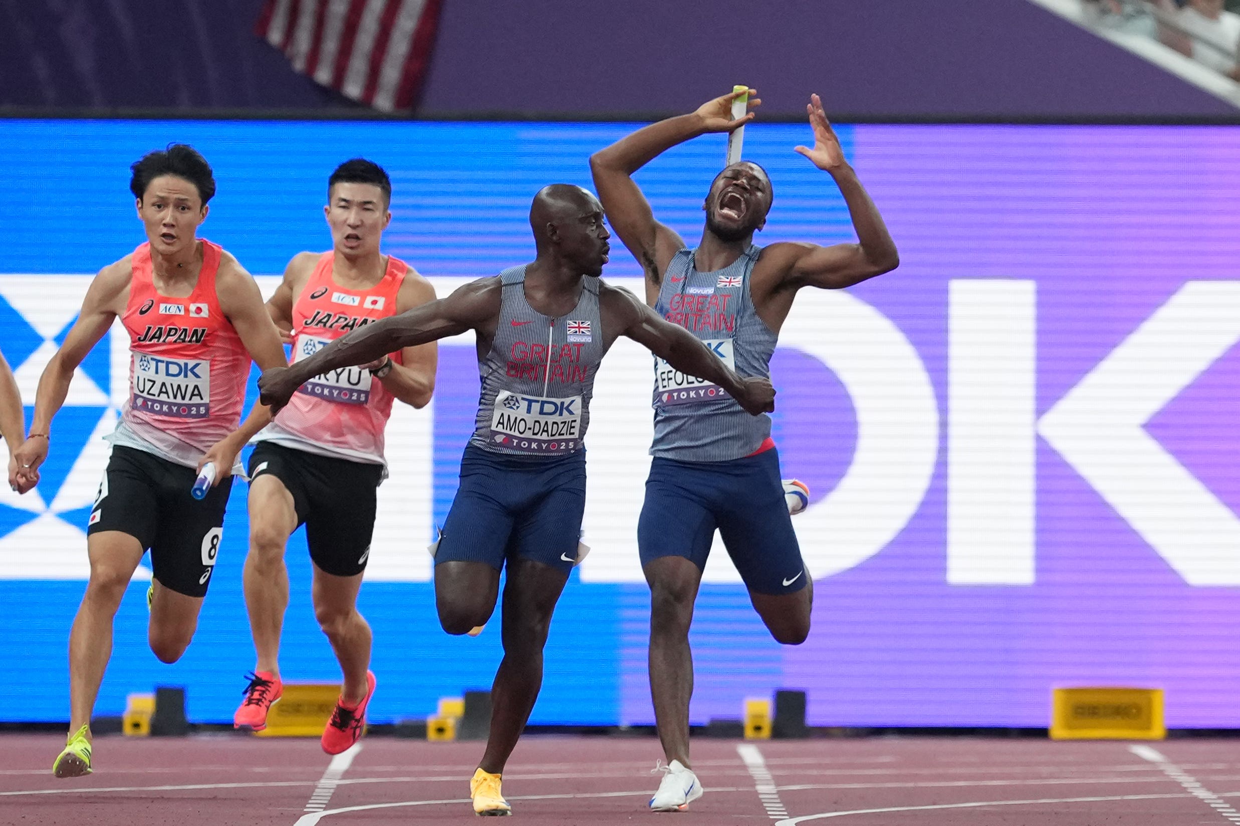 Great Britain’s men’s 4x100m relay team failed to get the baton around (Martin Rickett/PA)