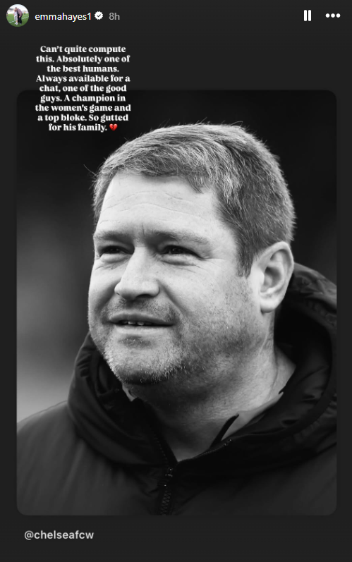 Emma Hayes vede pocty Mattovi Beardovi po jeho náhlém průchodu