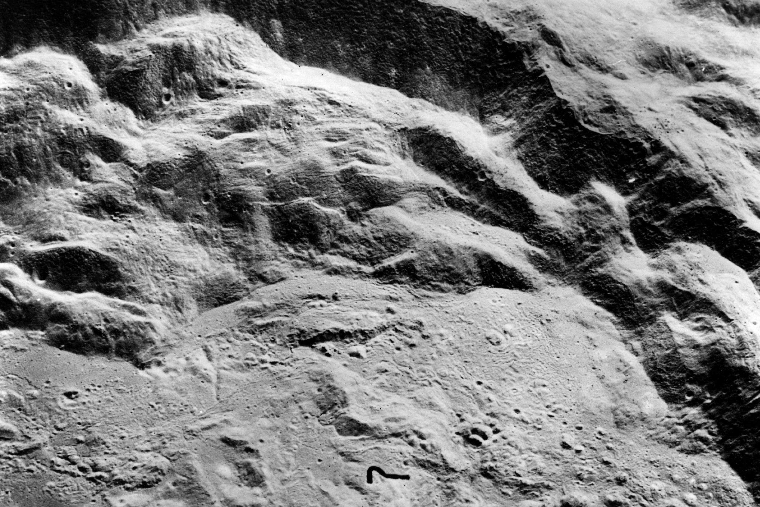 A close-up picture of the moon taken from Apollo 16 on 10 July 1972