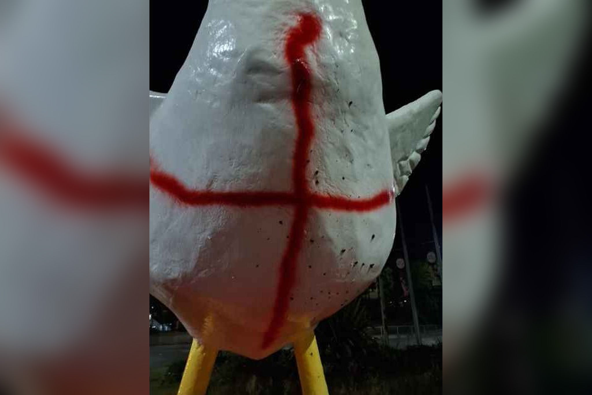 Goosey the Goose has been vandalised with a giant St George’s Cross