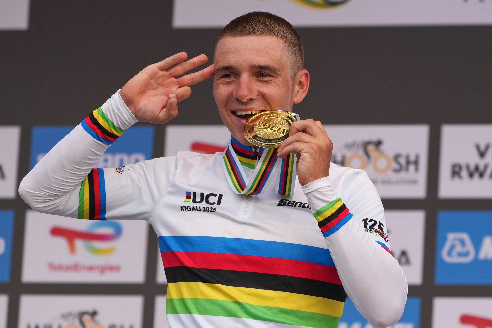 Remco Evenepoel became only the third man in history to win three straight world time trial titles