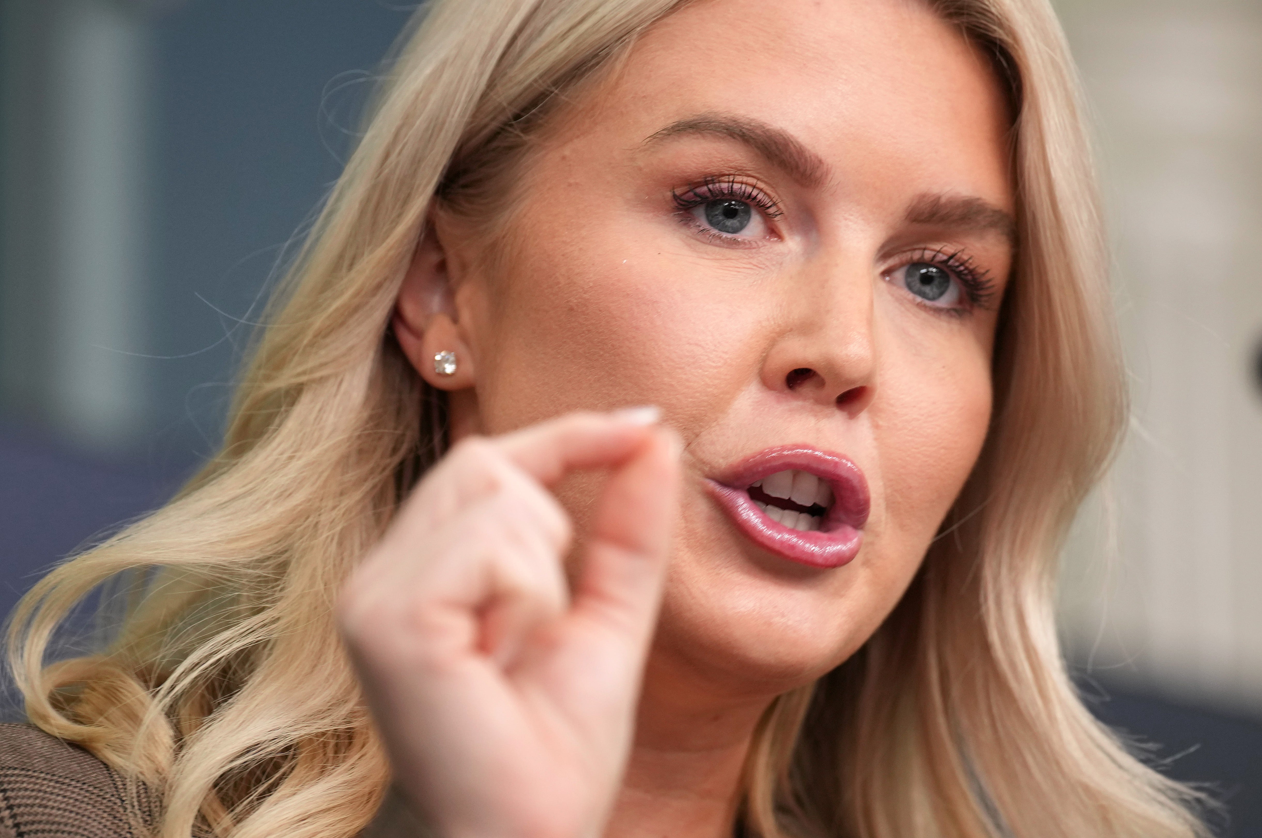 ‘It’s that face. It’s that brain. It’s those lips, the way they move. They move like she’s a machine gun,’ Trump previously said of Leavitt