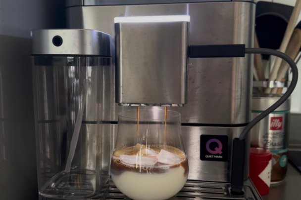 Iced coffee being made with automatic coffee machine | KitchenAid kf8 review
