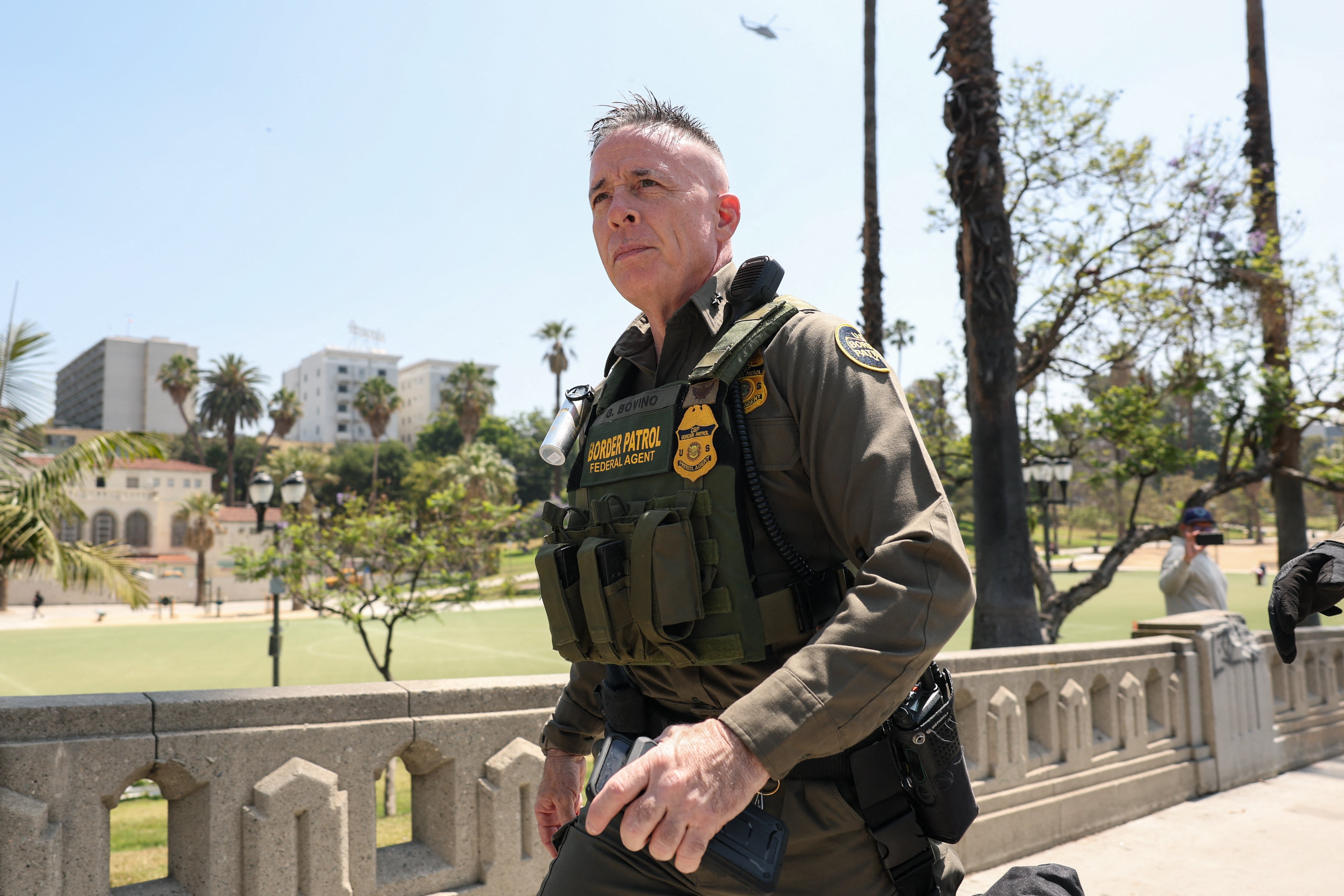 Border Patrol El Centro Sector Chief Gregory Bovino claims his agents were not aware that California Governor Gavin Newsom was speaking inside a building where officers arrested a fruit vendor