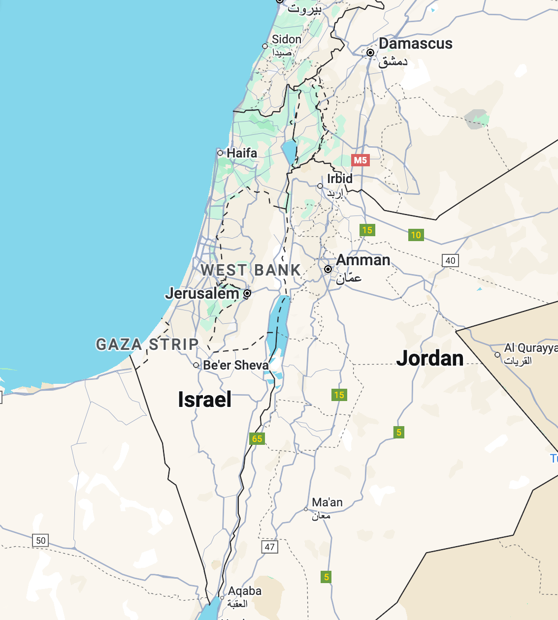 Map showing the West Bank and Gaza Strip
