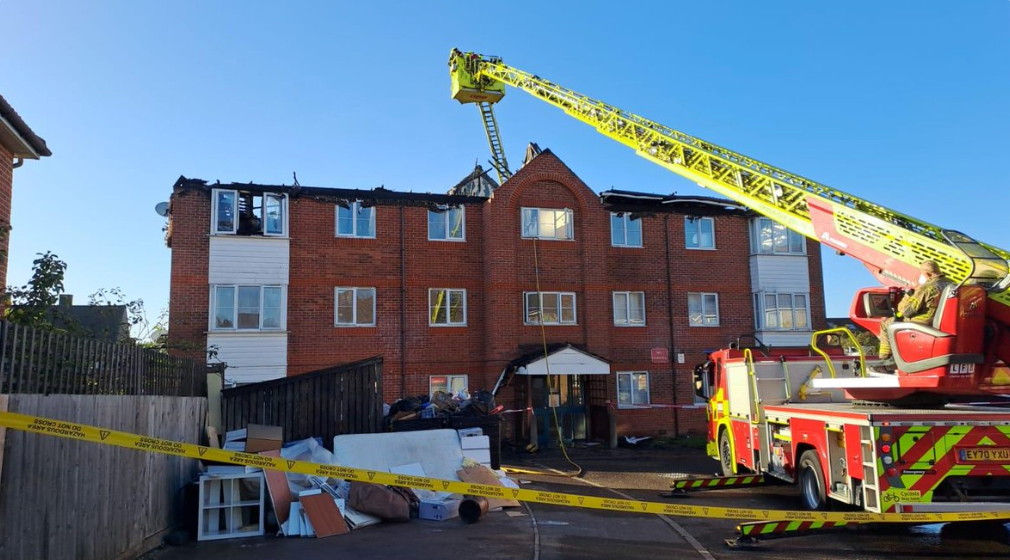 There were 10 fire engines and around 70 firefighters at the scene in Maybury Close on Monday morning