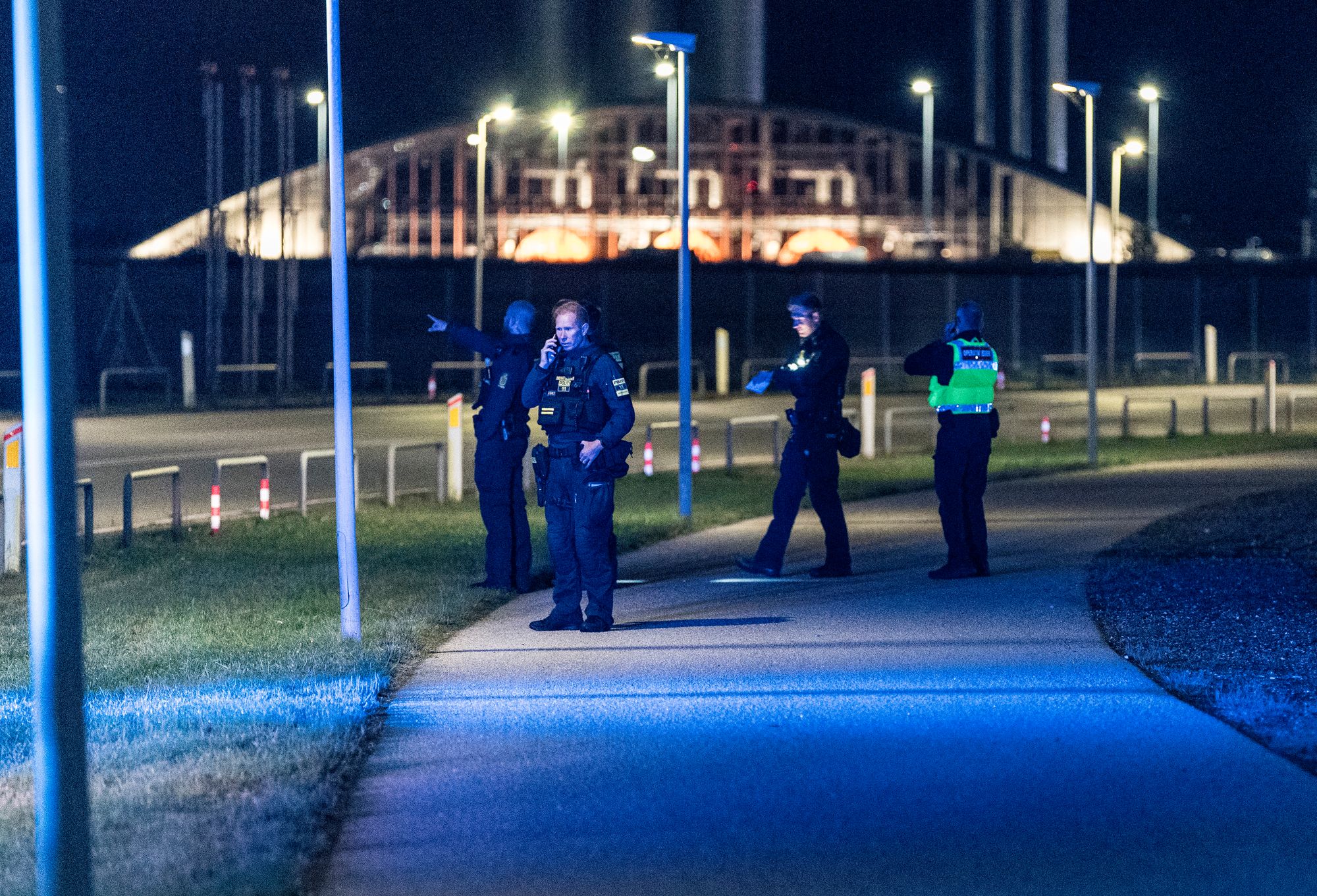 The Danish police are seen at Copenhagen airport, in Kastrup near Copenhagen on Monday