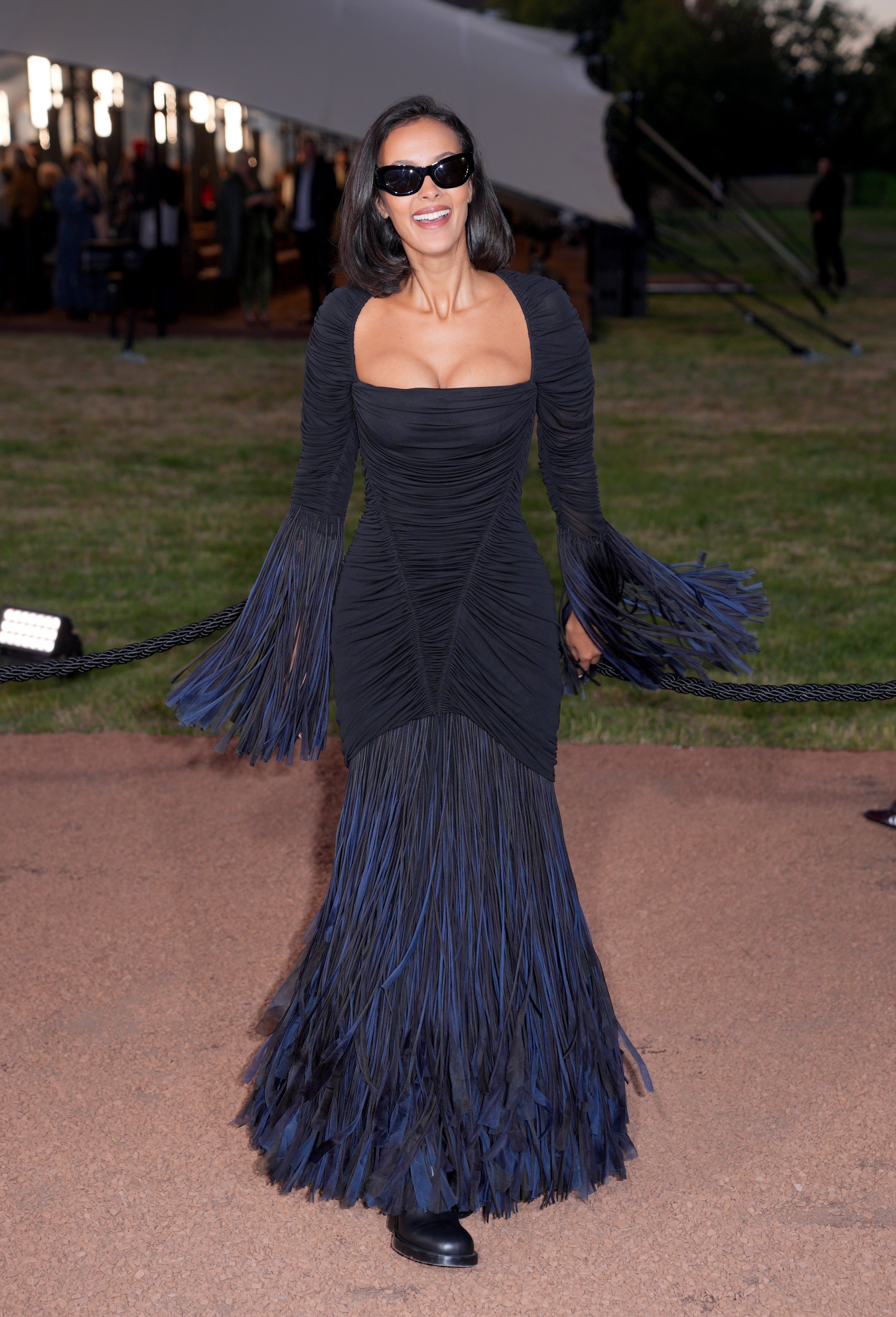 Maya Jama arriving for the Burberry show in Perks Field, London Fashion Week