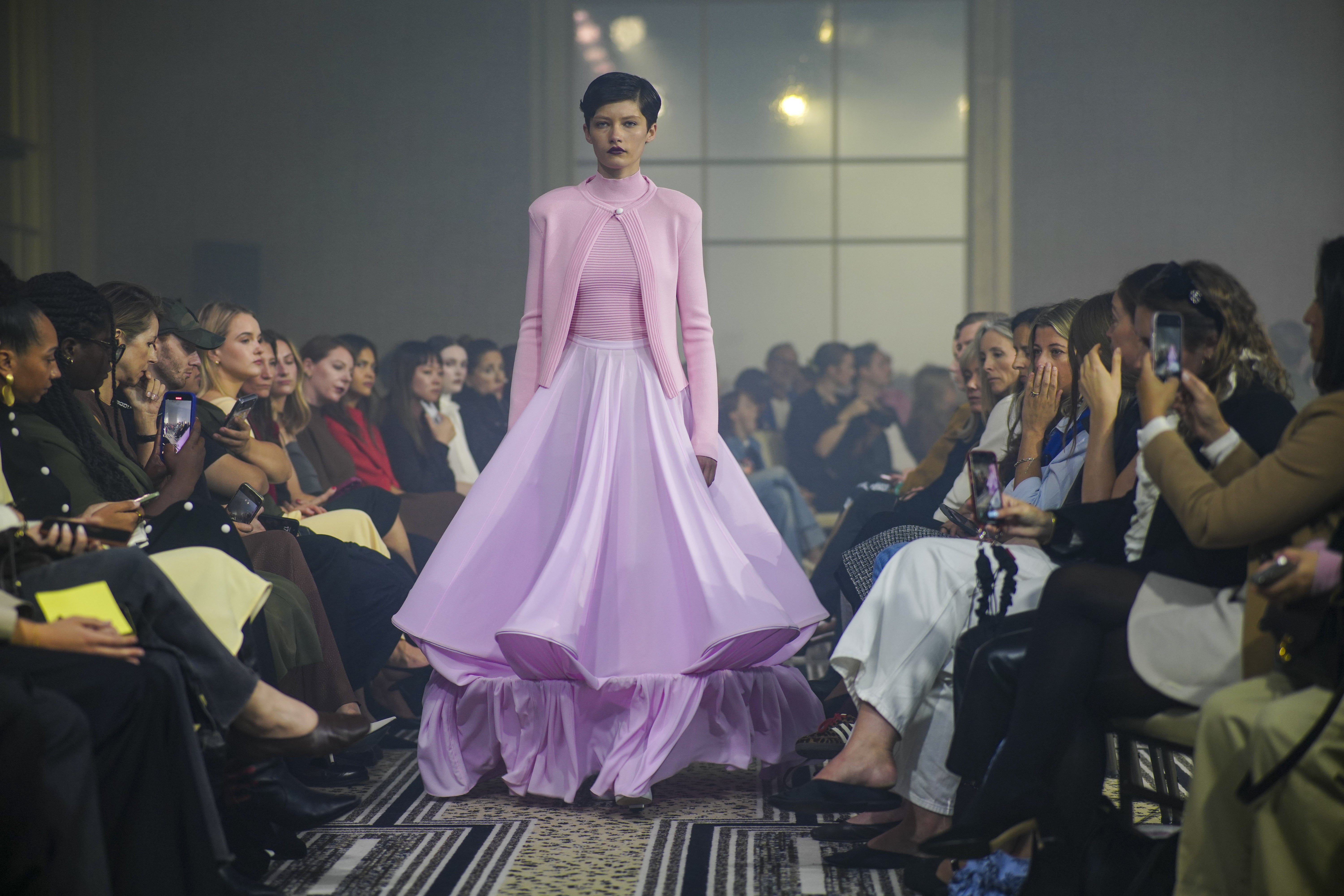 A model on the catwalk at the Edeline Lee show at The Peninsula, London, during London Fashion Week. Picture date: Sunday September 21, 2025.