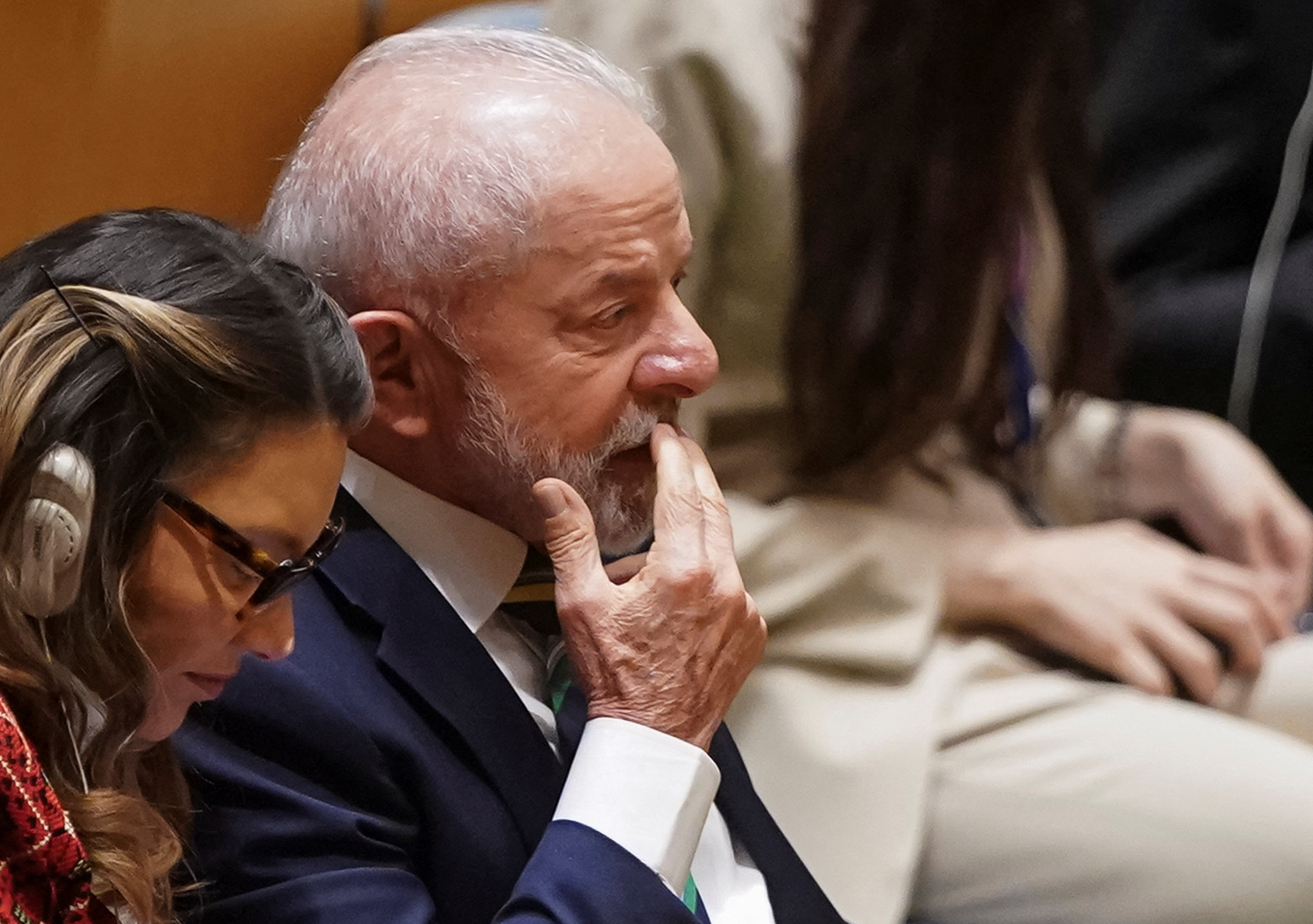 Brazil's President Lula da Silva reacts as Trump lashes into him and other world leaders over his stand on tariff imbalances