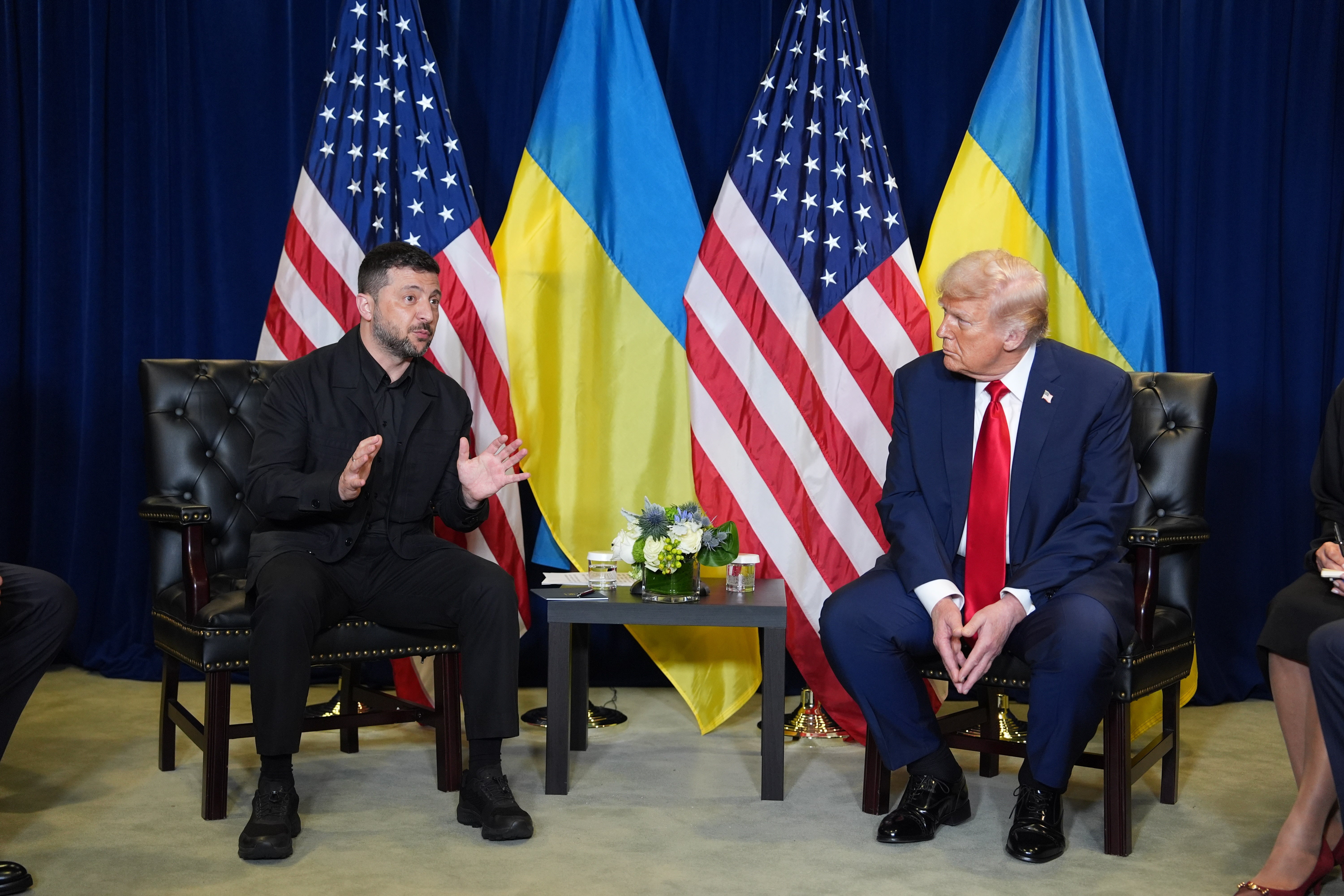 President Donald Trump meets with Ukrainian President Volodymyr Zelensky during the United Nations General Assembly, Tuesday, Sept. 23, 2025, in New York
