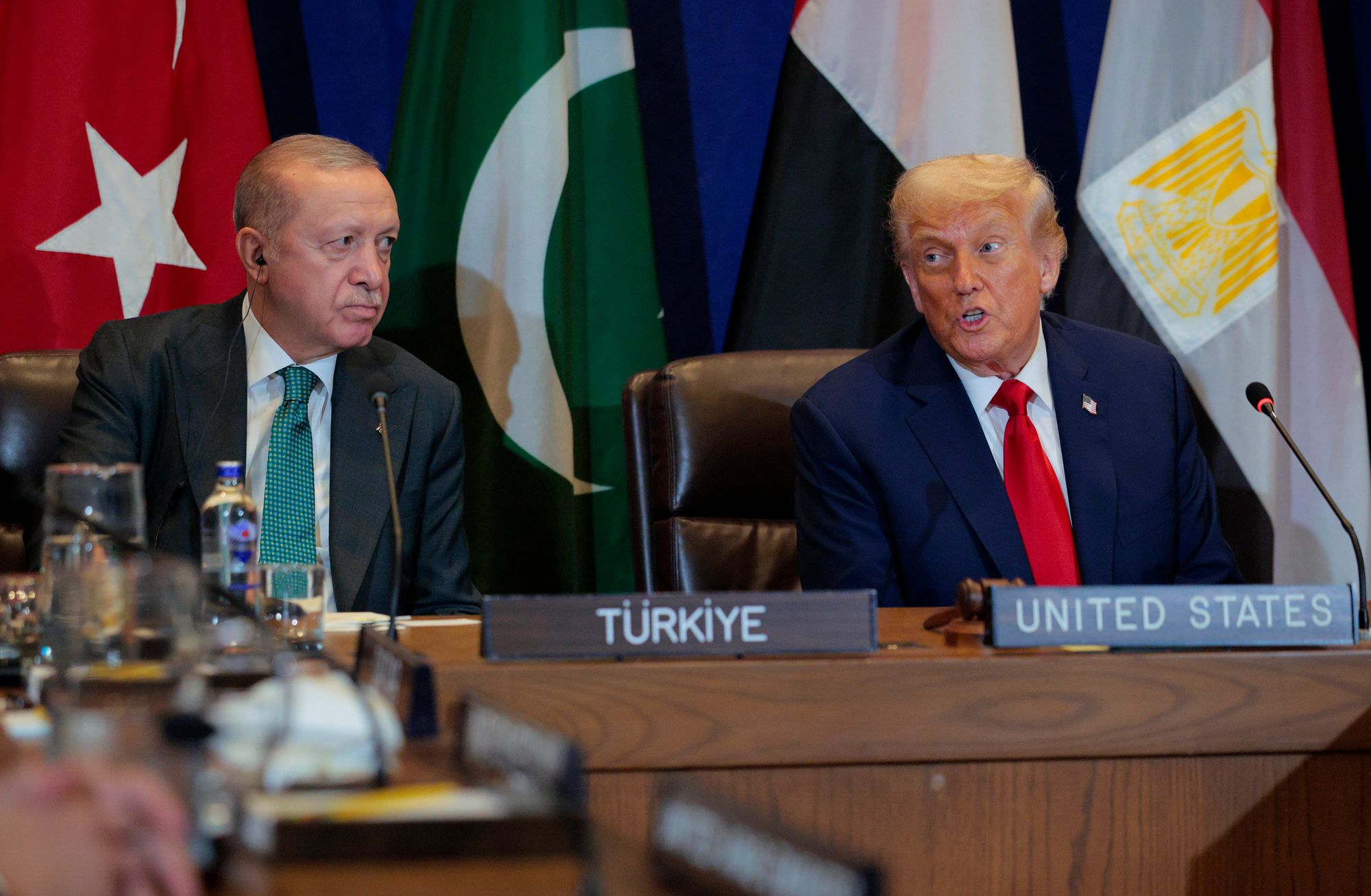 Turkish president Recep Tayyip Erdogan and Donald Trump at the meeting on Tuesday
