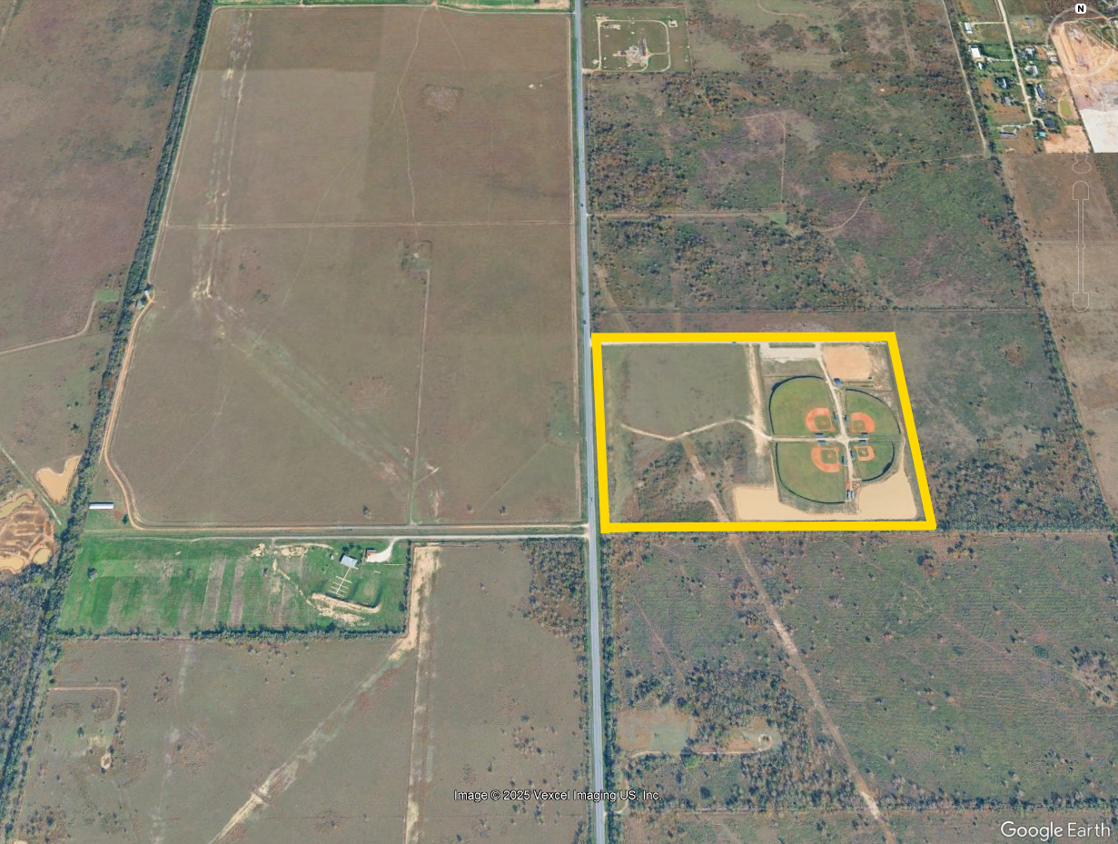 The RAC baseball facility in Katy, Texas (yellow highlights added)