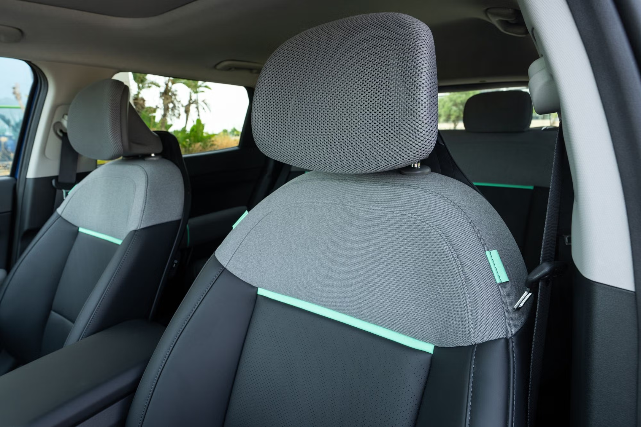 The interior of the Kia EV4 is full of high quality, sustainable materials and super-comfortable headrests