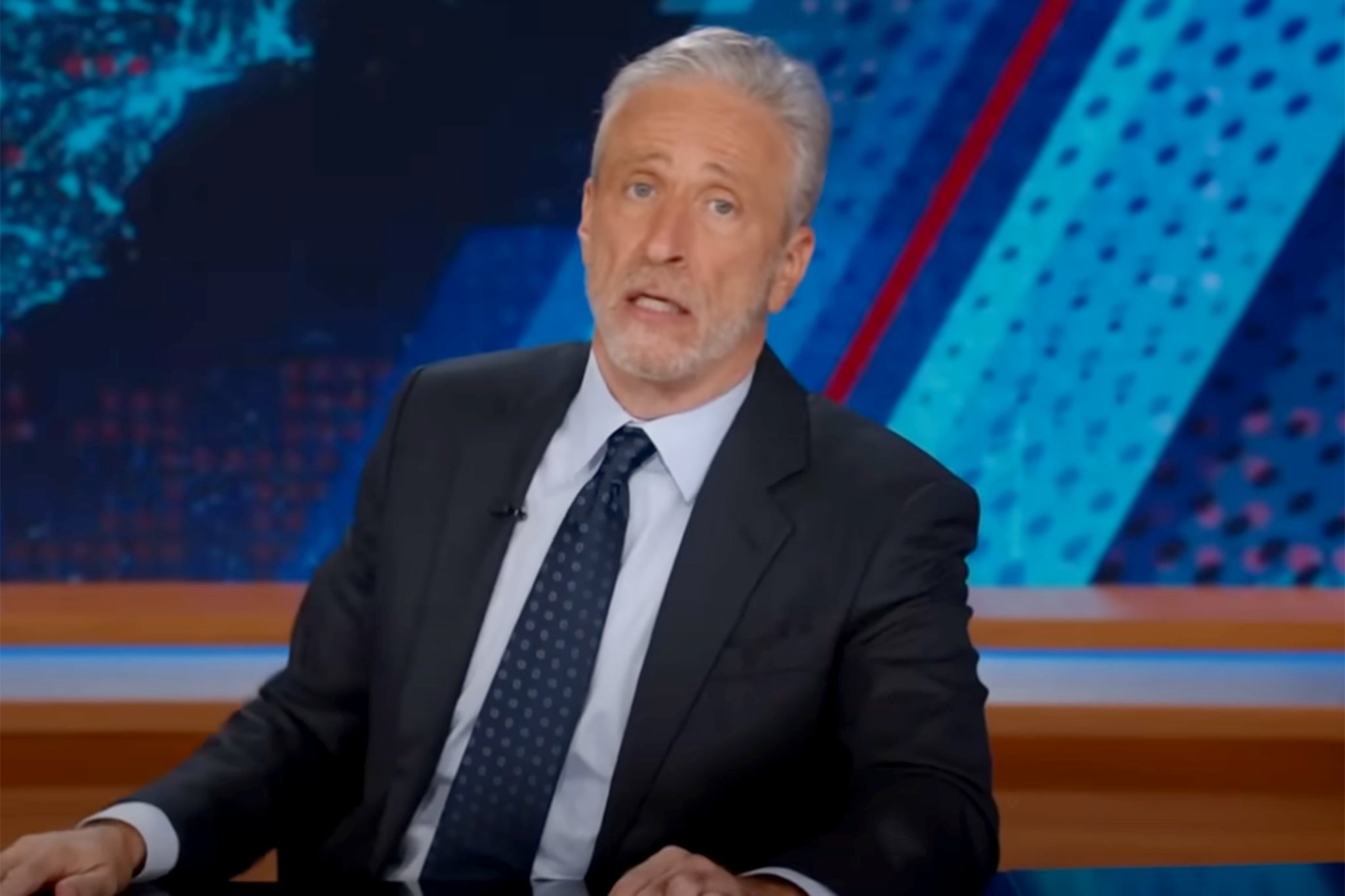 Jon Stewart cheered the return of Jimmy Kimmel’s show in his opening monologue last night