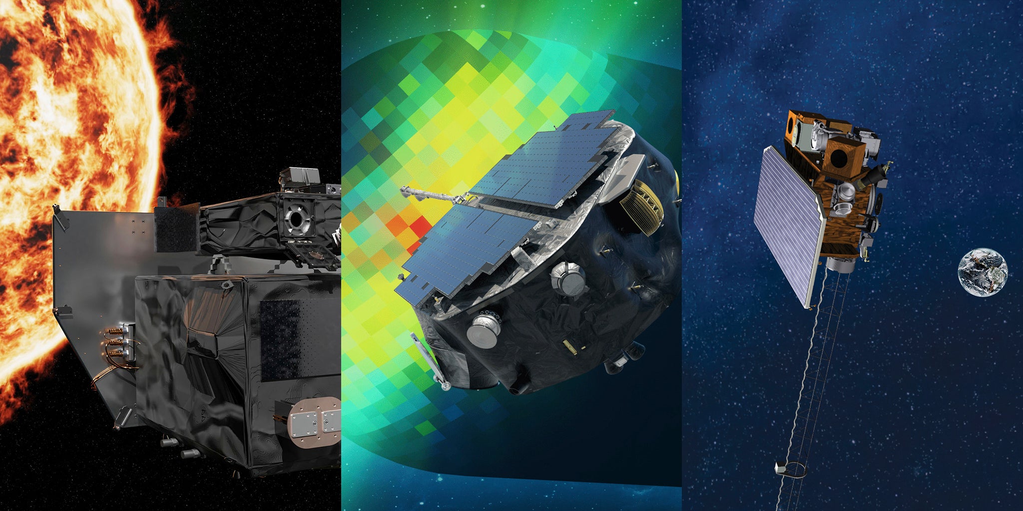 NASA’s Carruthers Geocorona Observatory, IMAP (Interstellar Mapping and Acceleration Probe), and the National Oceanic and Atmospheric Administration’s (NOAA) Space Weather Follow On-Lagrange 1 (SWFO-L1) satellite