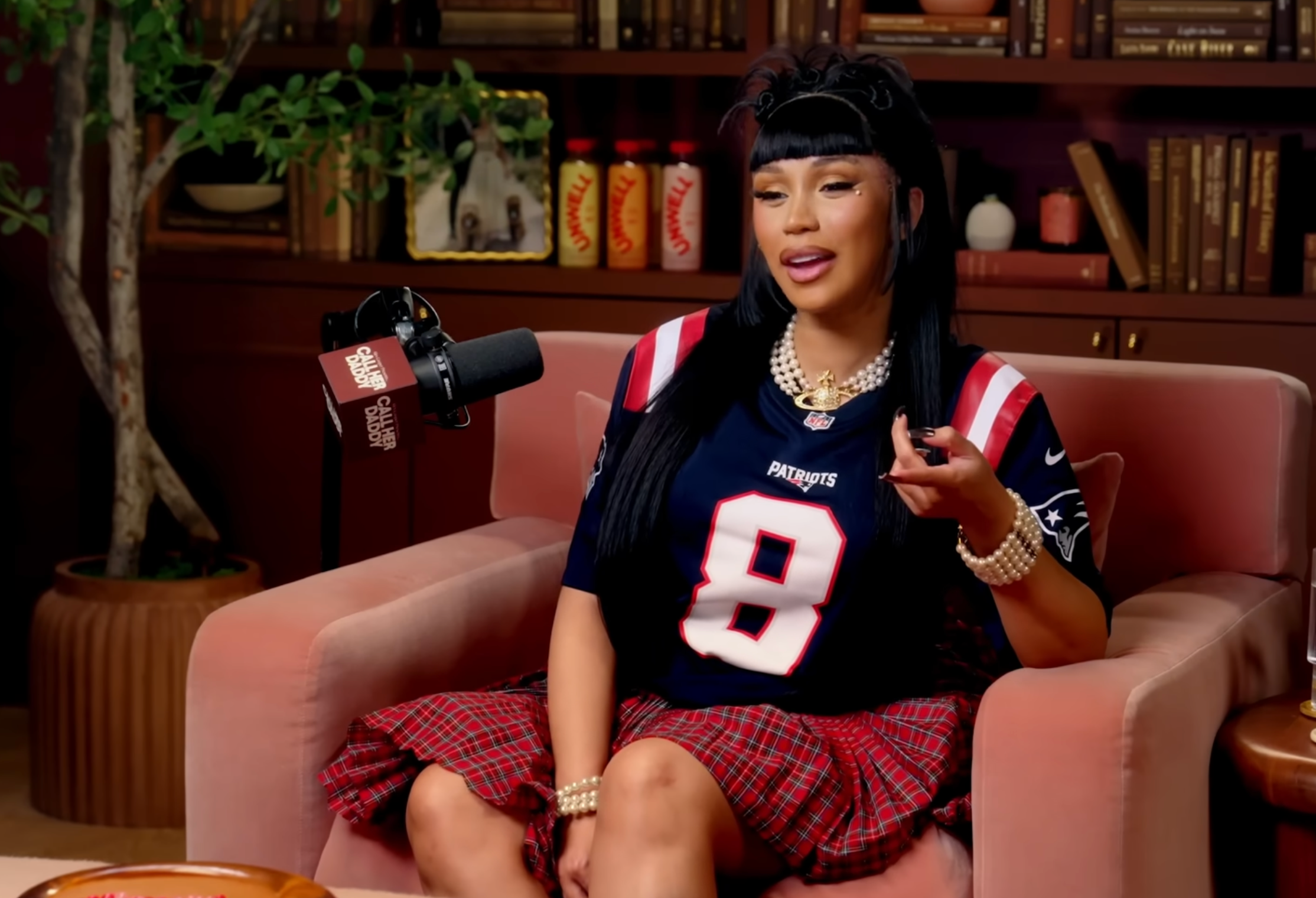 Cardi B wearing Stefon Diggs' New England Patriots jersey on 'Call Her Daddy'