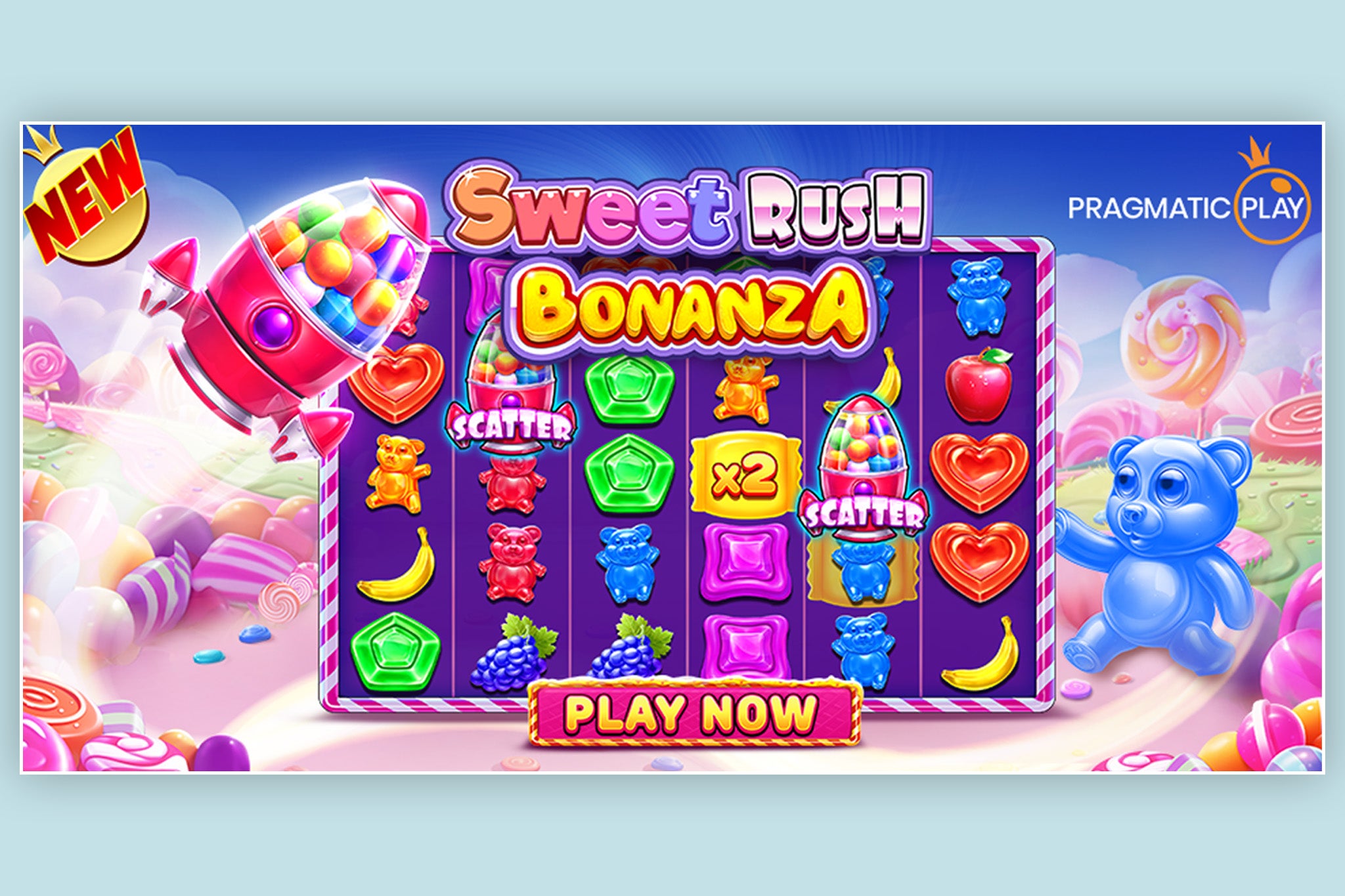 Players can collect 10 free spins through the Sweet Rush Bonanza bonus game