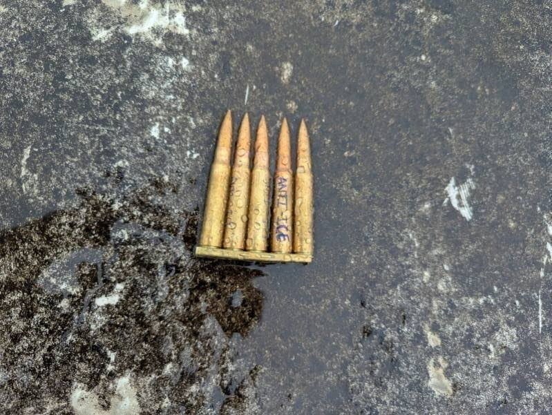 Some of the shell casings left behind were scrawled with “ANTI-ICE”, according to officials