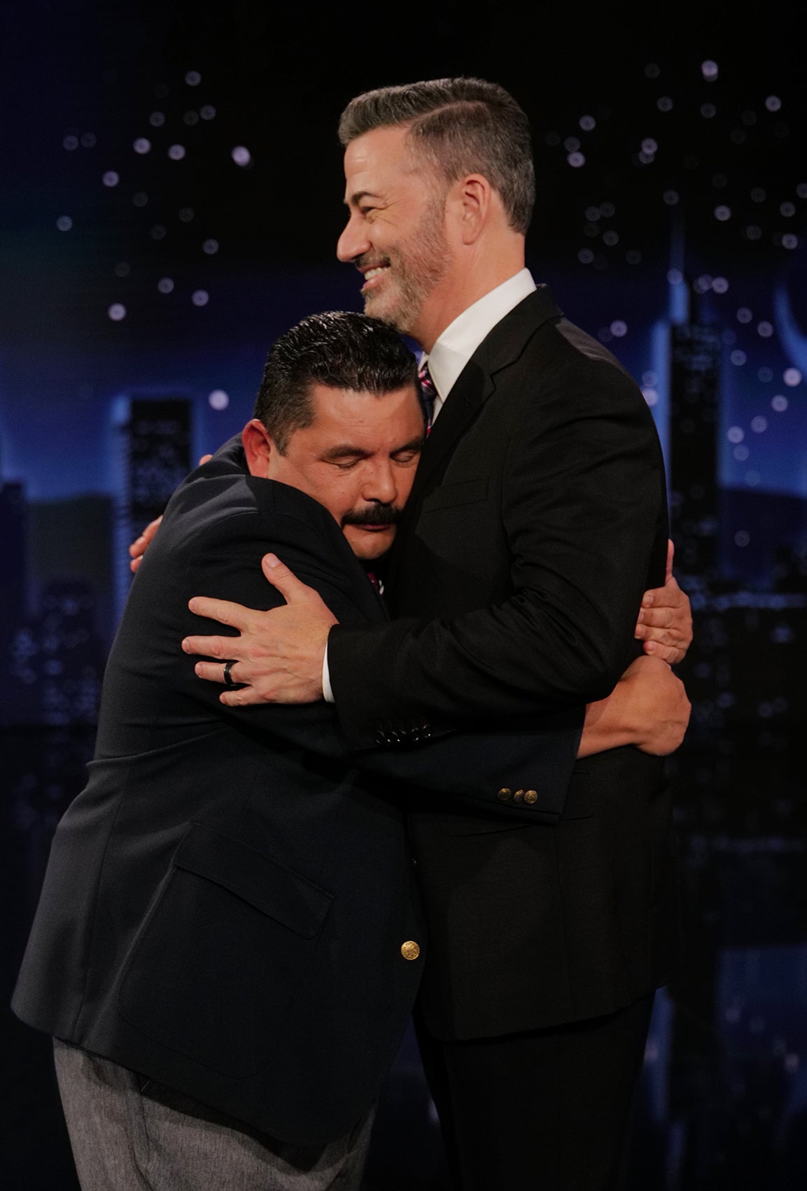 Jimmy Kimmel is embraced by Guillermo Rodriguez on ‘Jimmy Kimmel Live!’ in Los Angeles on Tuesday
