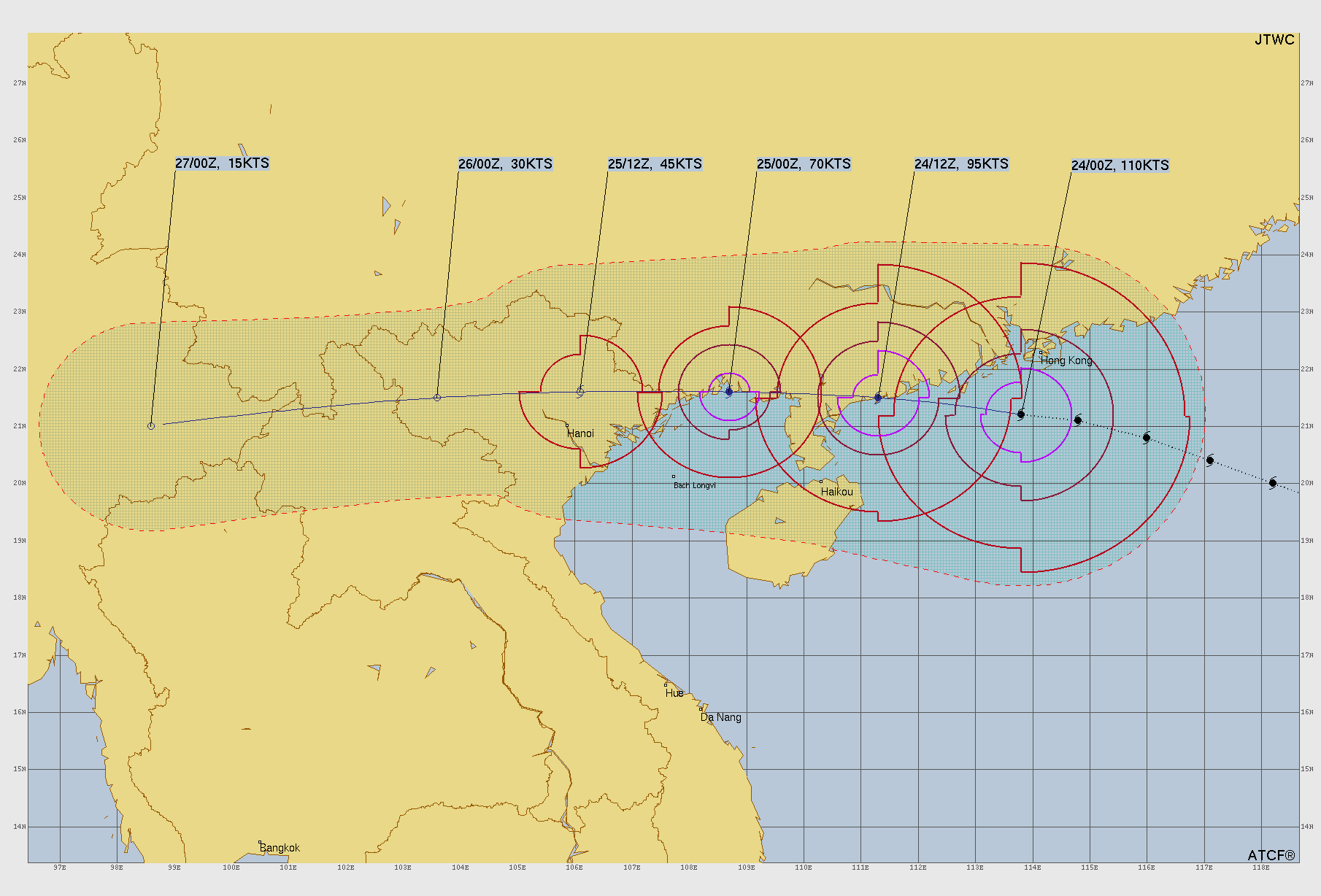 Map shows path and arrival time of Super Typhoon Ragasa as it heads towards China
