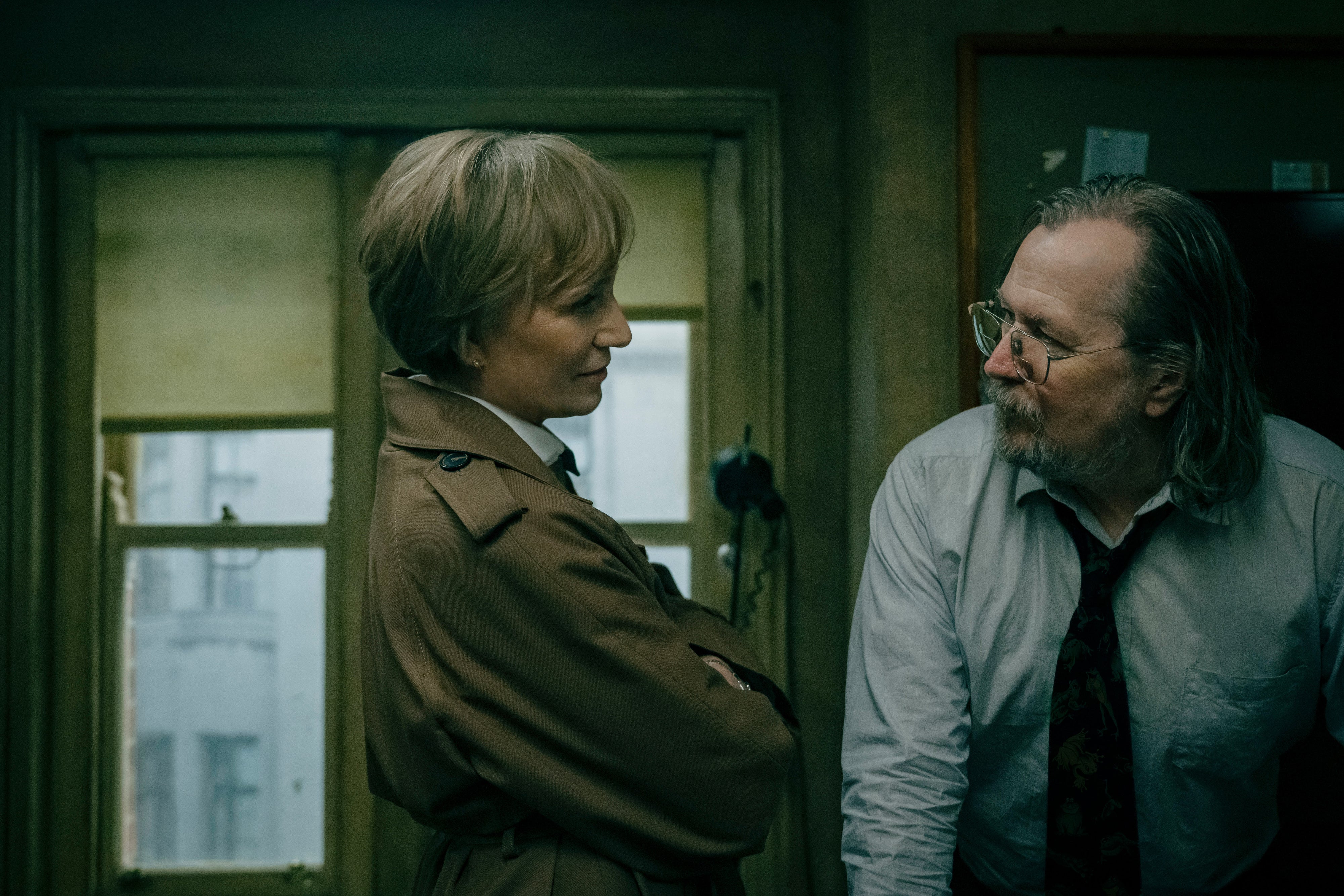 Kristin Scott Thomas as Diana Taverner and Sir Gary Oldman as Jackson Lamb in a still from season five of Slow Horses