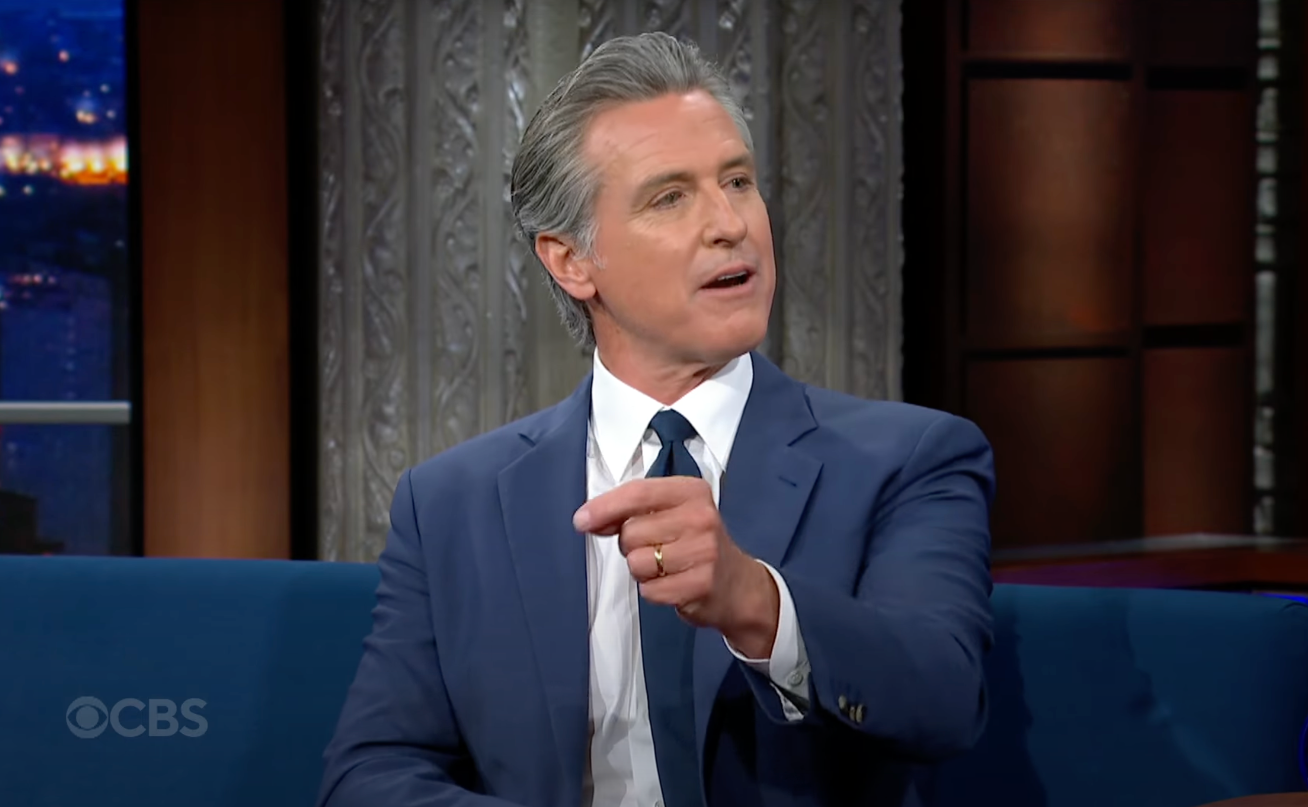 California Gov. Gavin Newsom attacks President Donald Trump's administration on The Late Show with Stephen Colbert on Tuesday September 23 2025