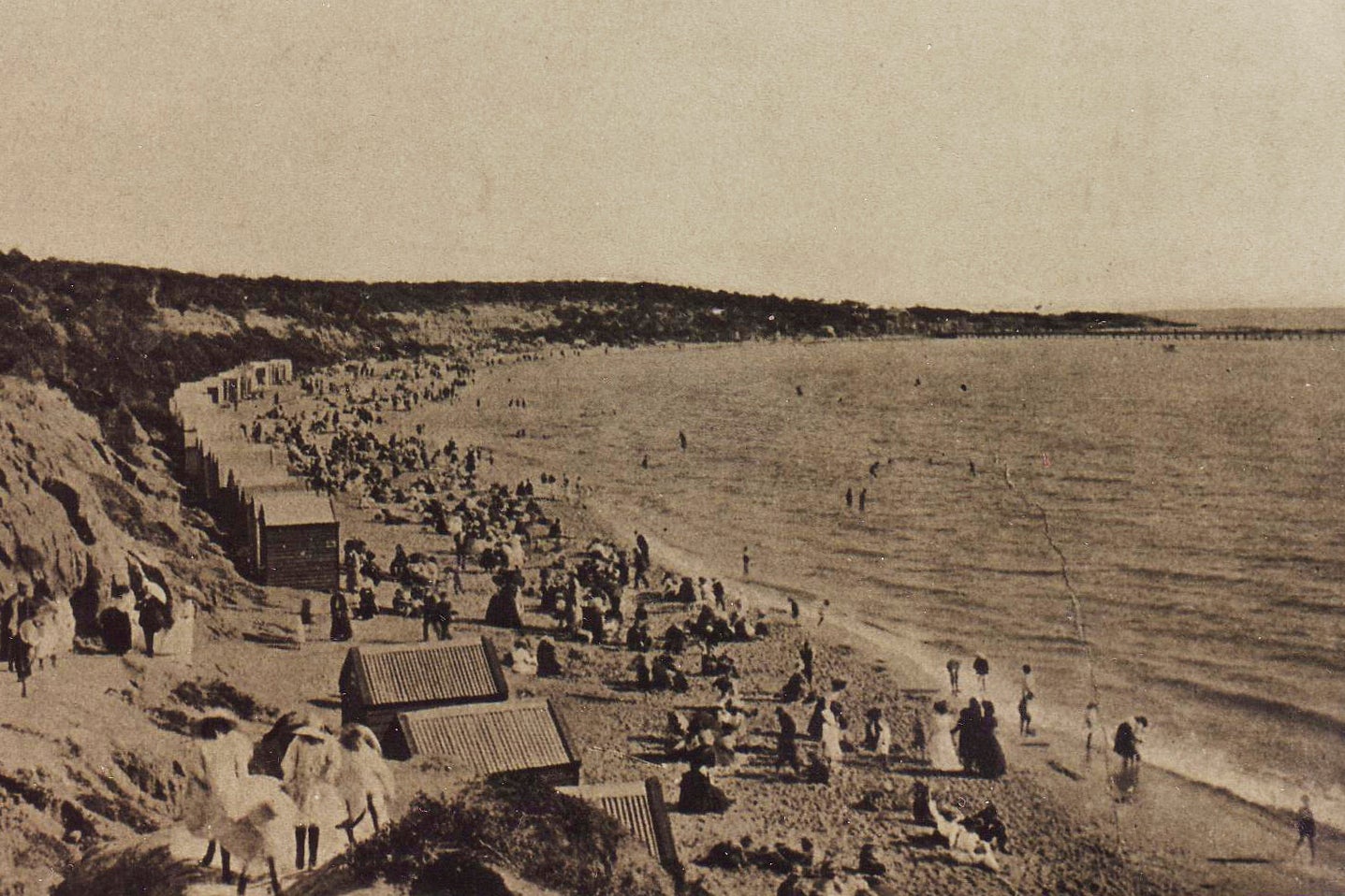 A 1910 photo of the beach boxes at Melbourne's Hampton beach