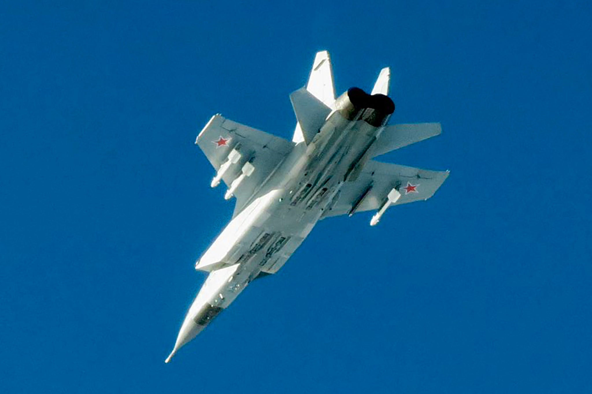 A Russian MiG-31 fighter jet flying above the Baltic Sea after violating Estonian airspace