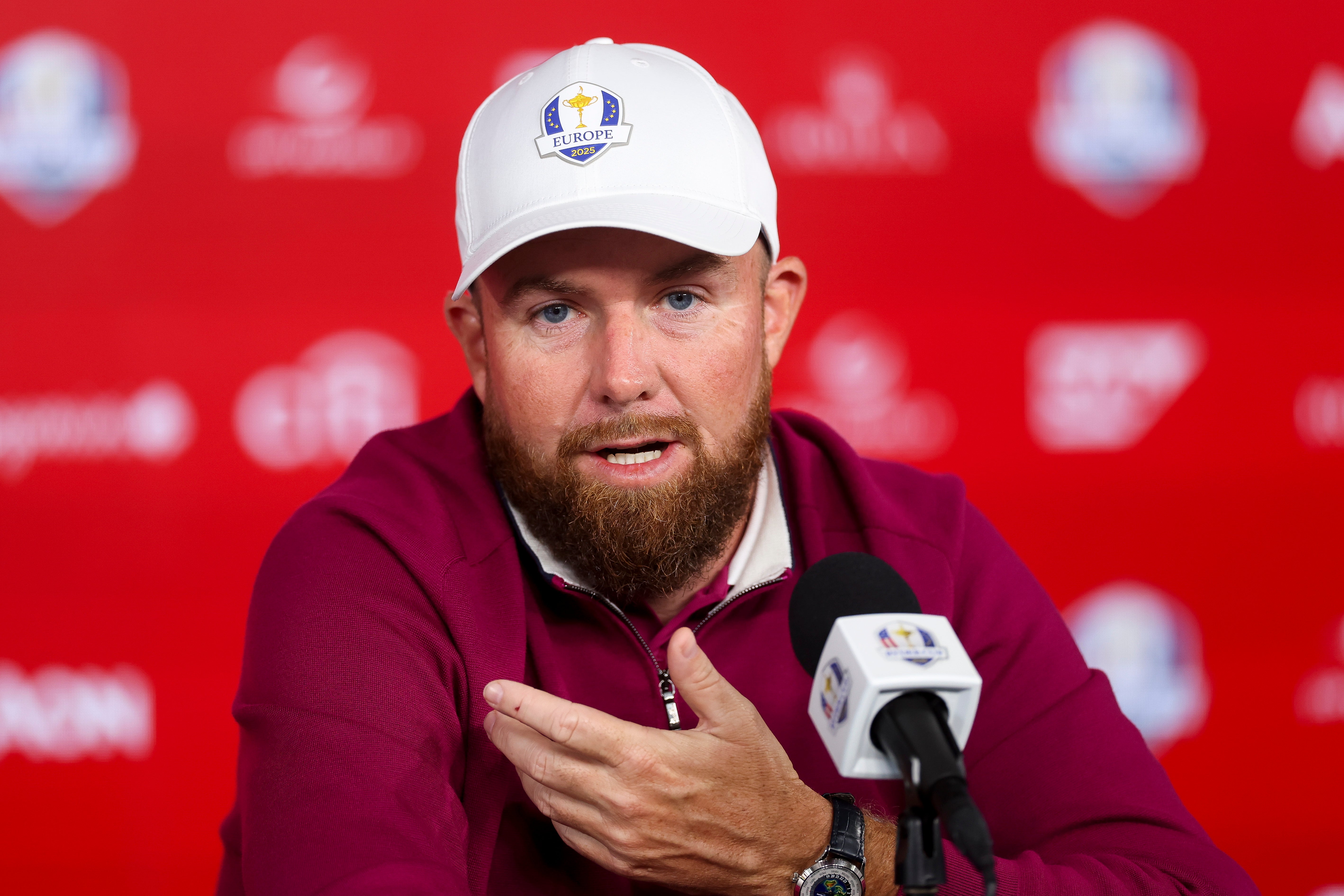 Shane Lowry of Team Europe speaks in a press conference