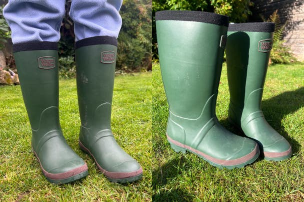 Testing The Warm Welly Company green junior wellies