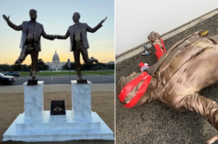 Organizers behind a 12-foot statue depicting President Donald Trump and the late convicted sex offender Jeffrey Epstein holding hands have claimed that they got a new permit for the statue after it was removed, but that it had been revoked again 'without explanation'