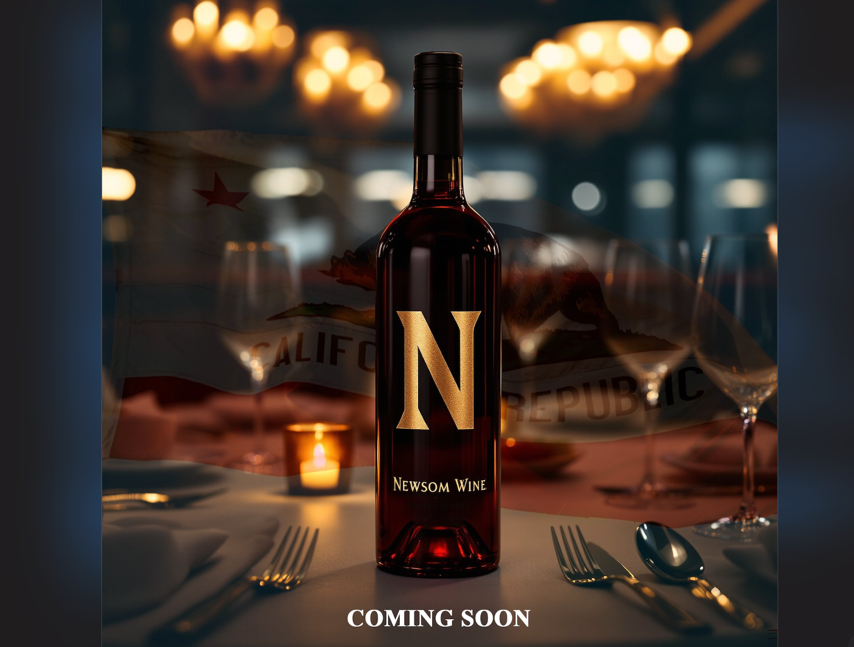 "Newsom Wine" is advertised in a parody social media post by California Governor Gavin Newsom. The governor made the post in response to the reported return of the "Trump Vodka" brand.